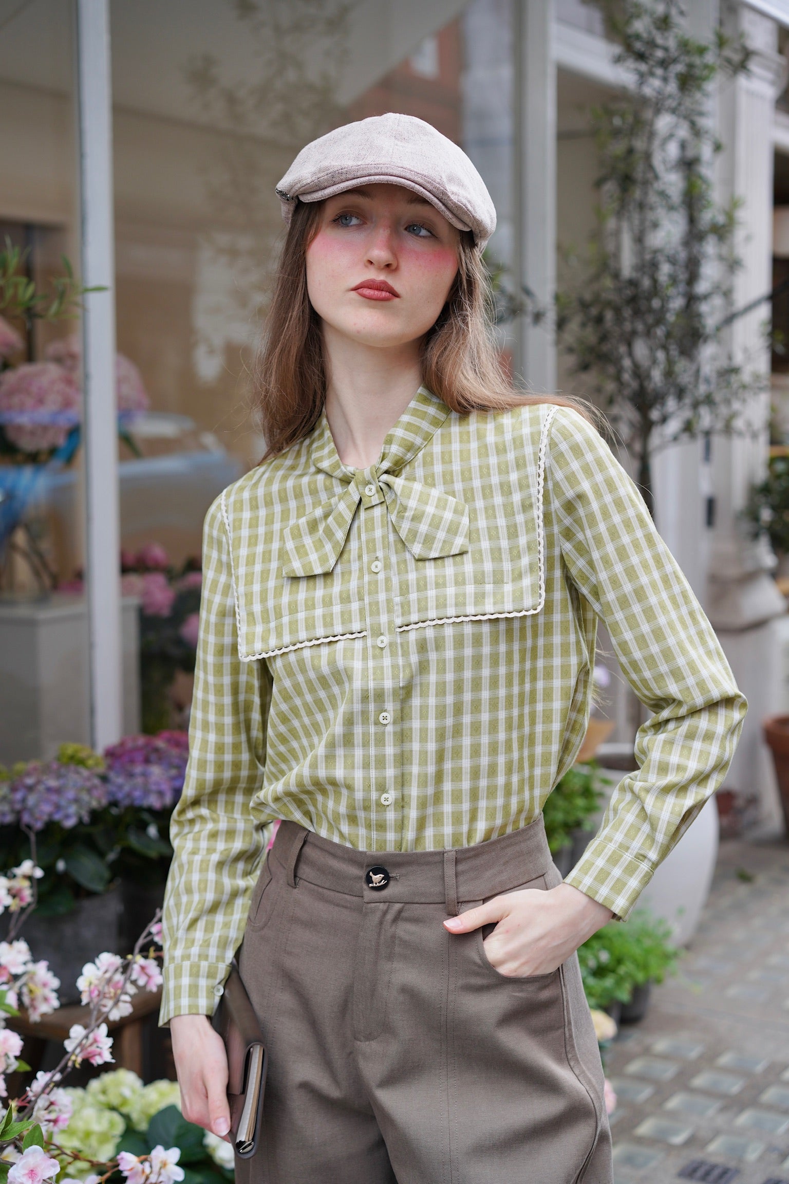 Clover Gingham Bow Blouse