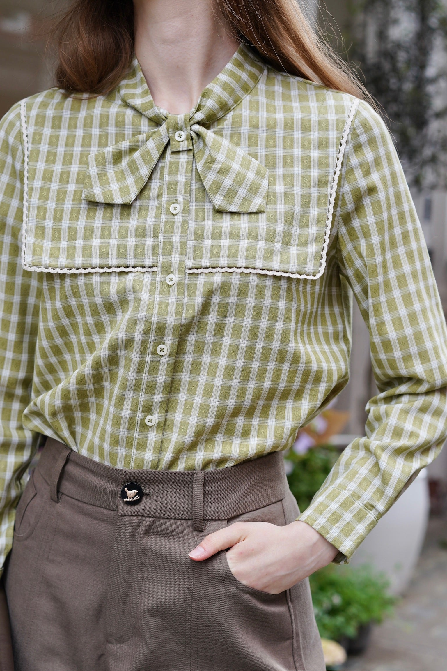 Clover Gingham Bow Blouse