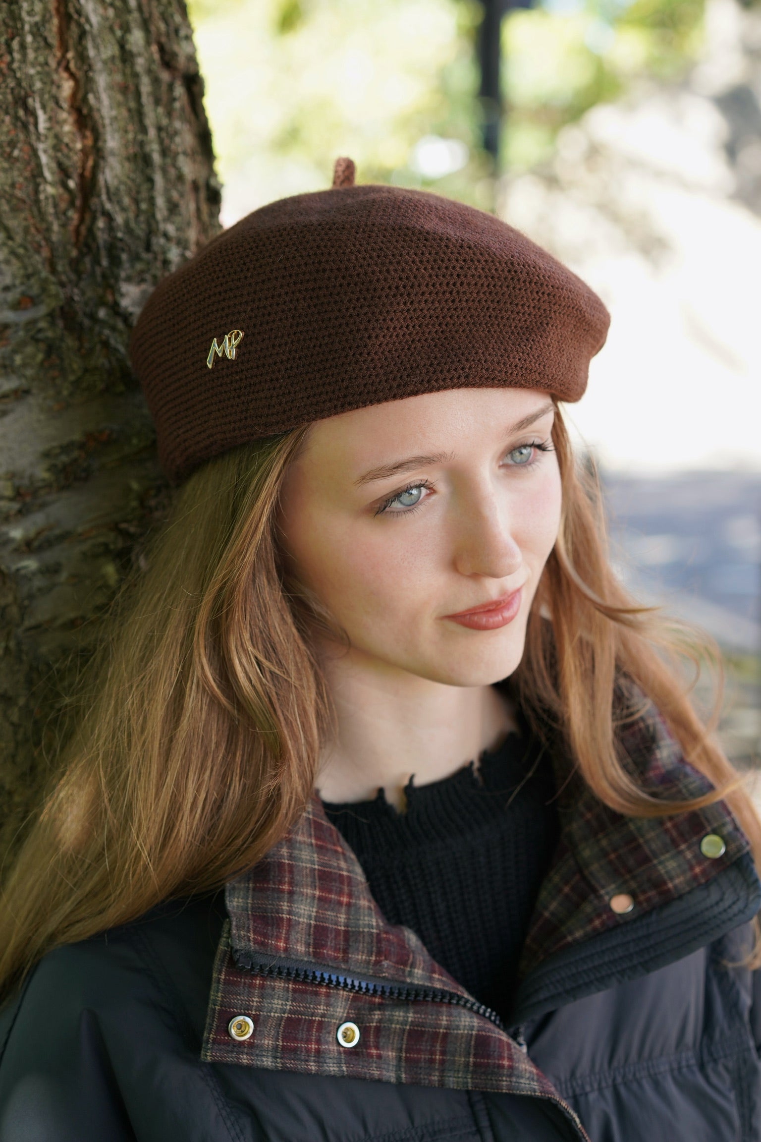 Maple Walk Structured Knit Beret (Chestnut Brow)