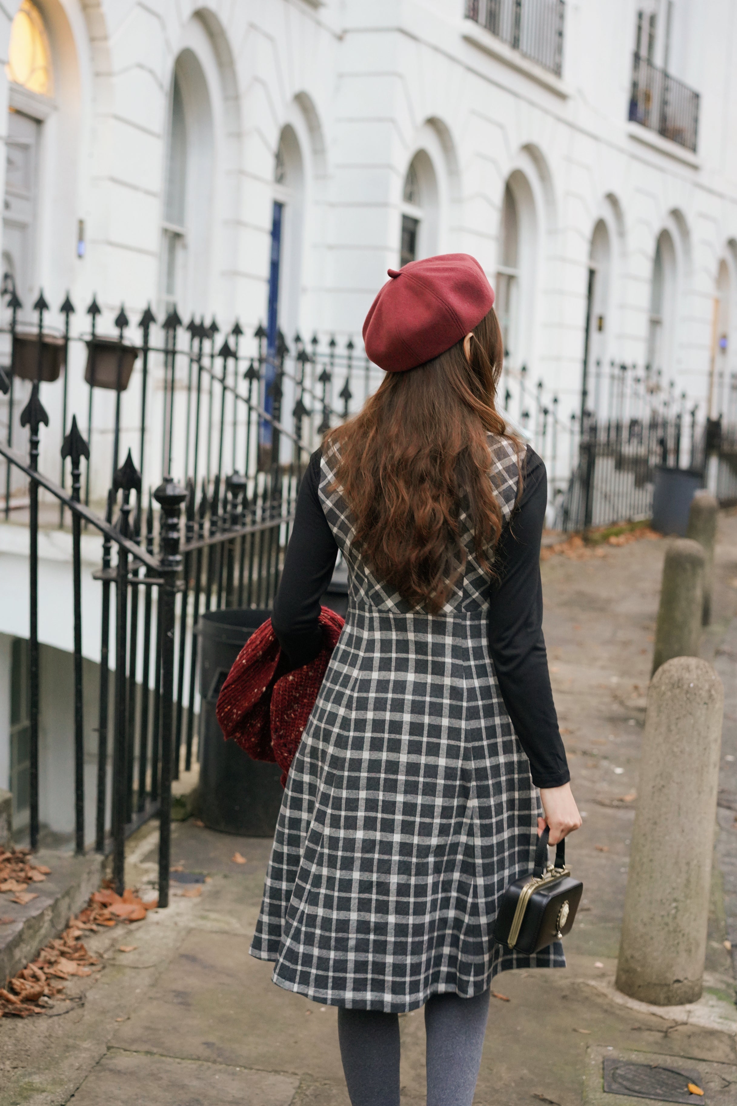 grey tartan dress Vintage Fall Plaid Dress & Satin Blouse Gray