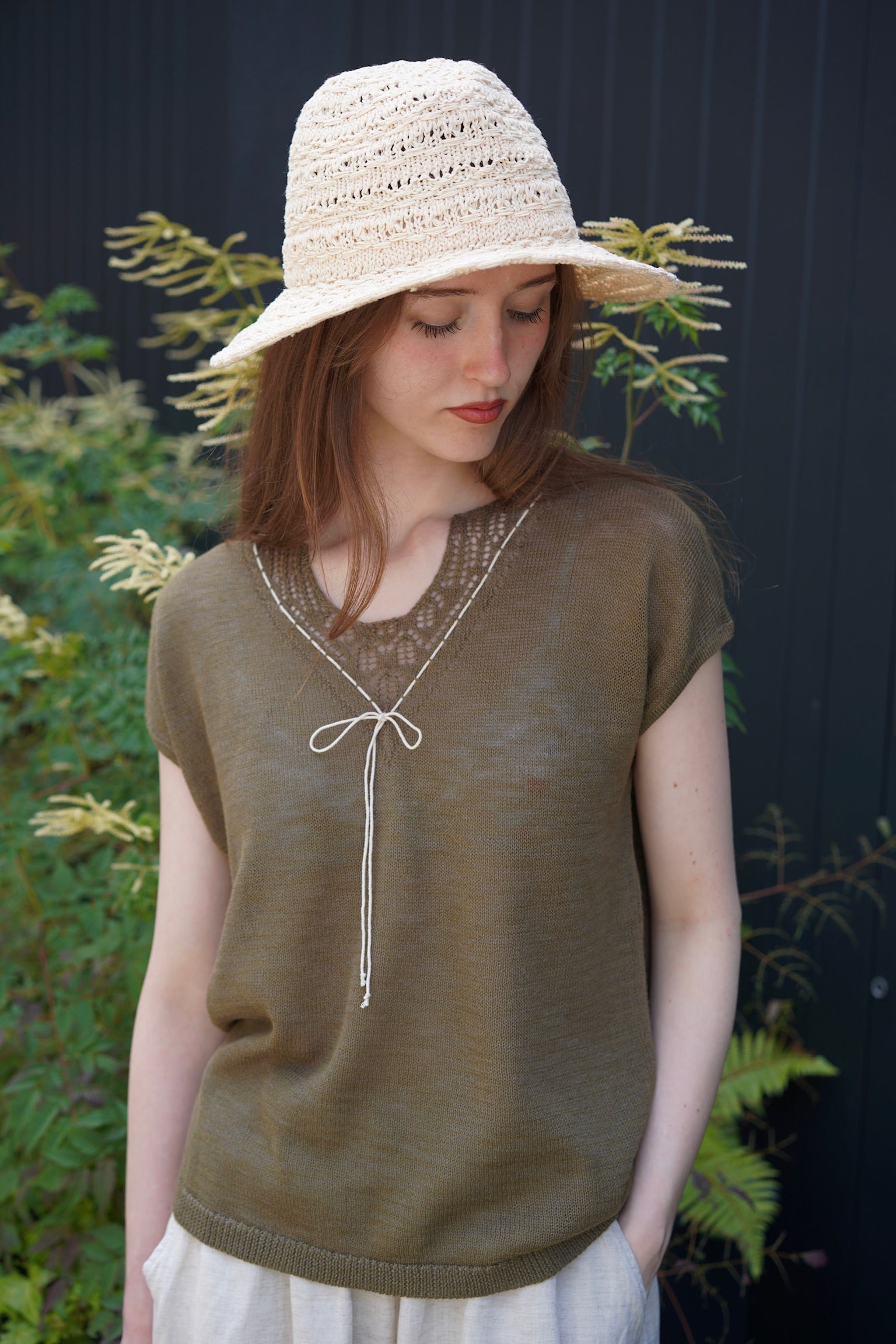 Olive Grove Crochet Tie Top