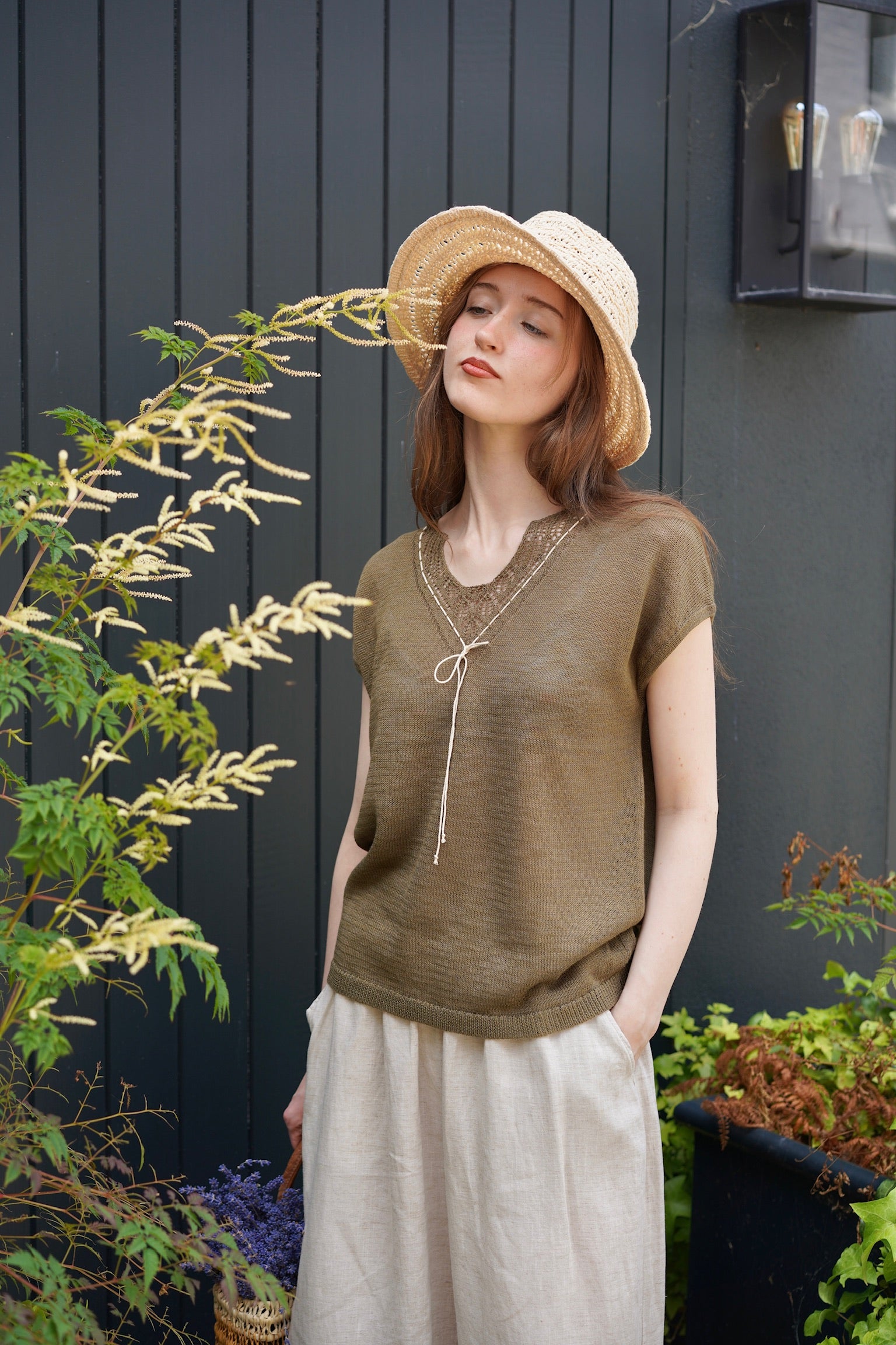 Olive Grove Crochet Tie Top