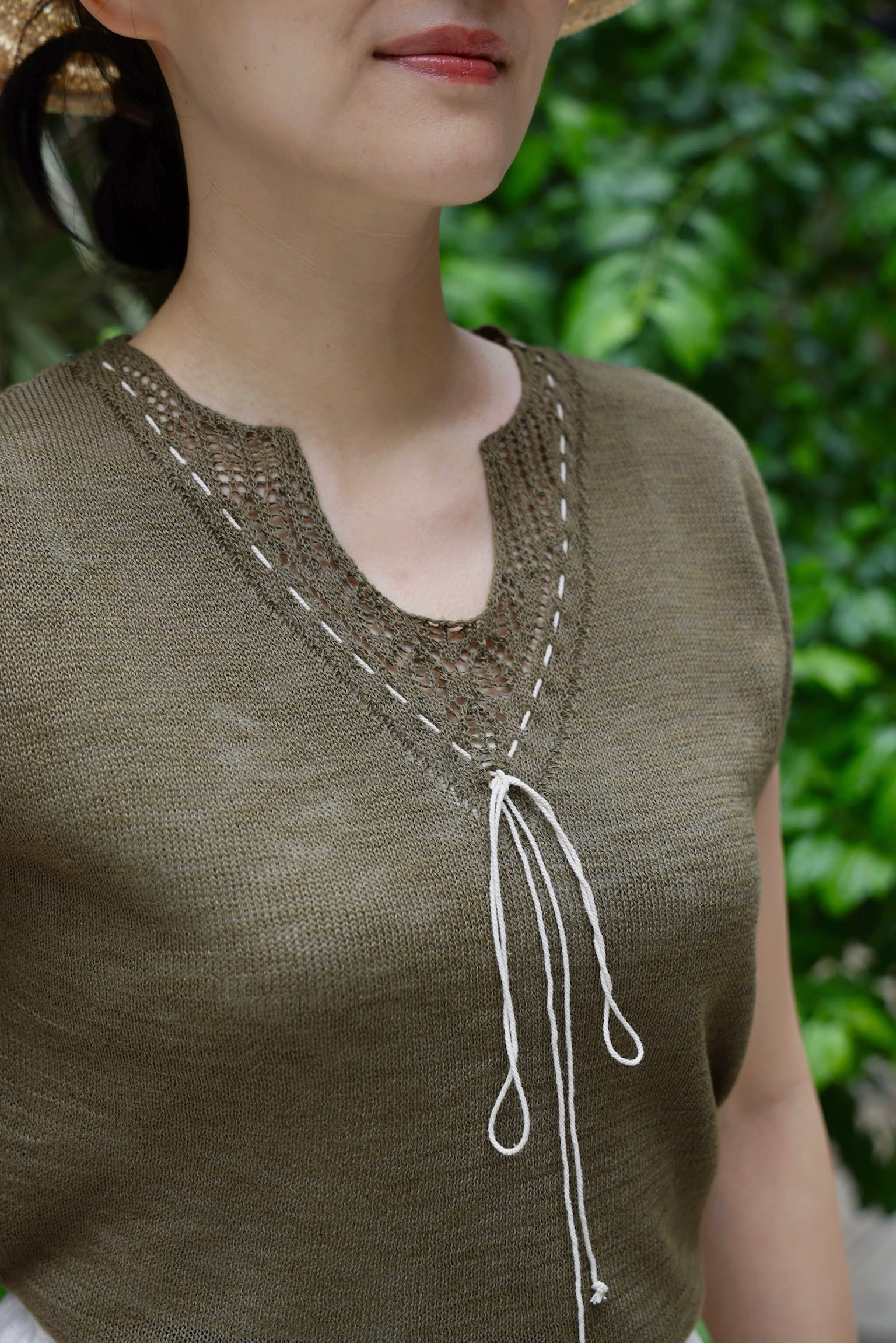 Olive Grove Crochet Tie Top