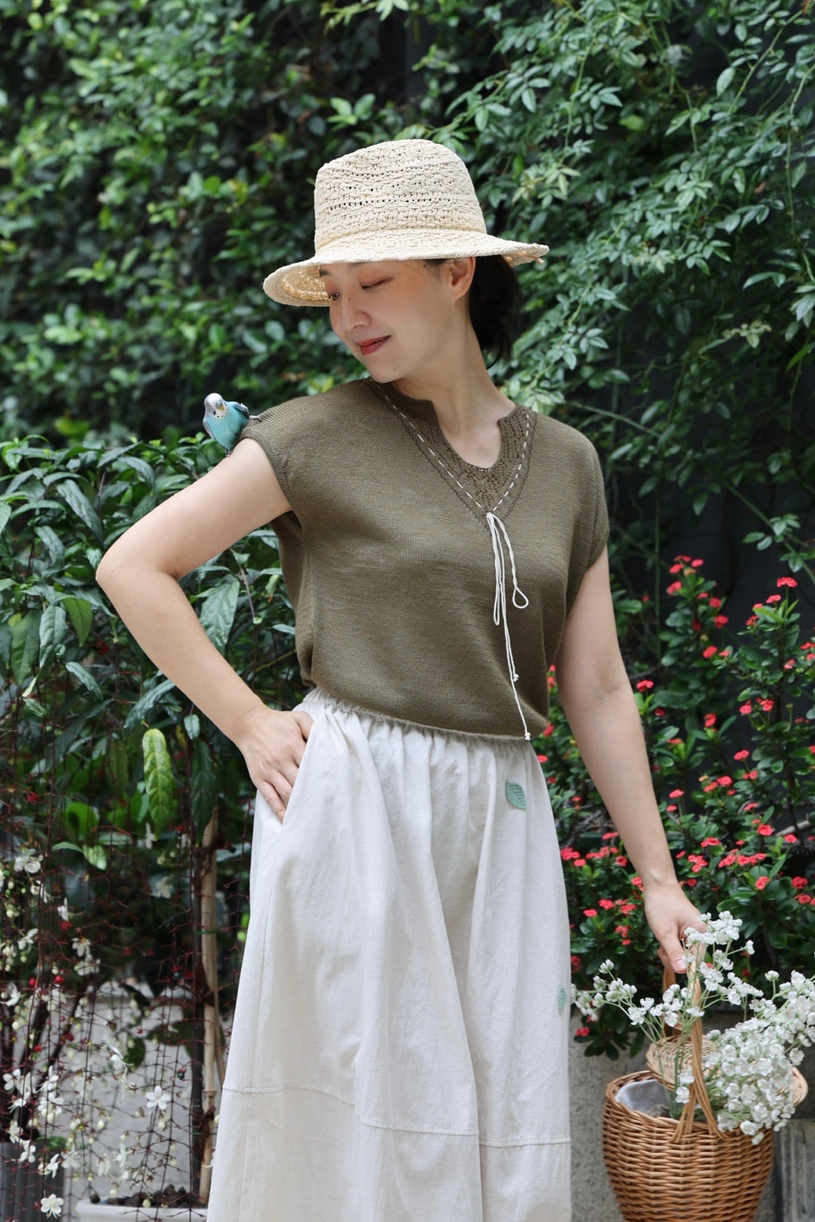 Olive Grove Crochet Tie Top