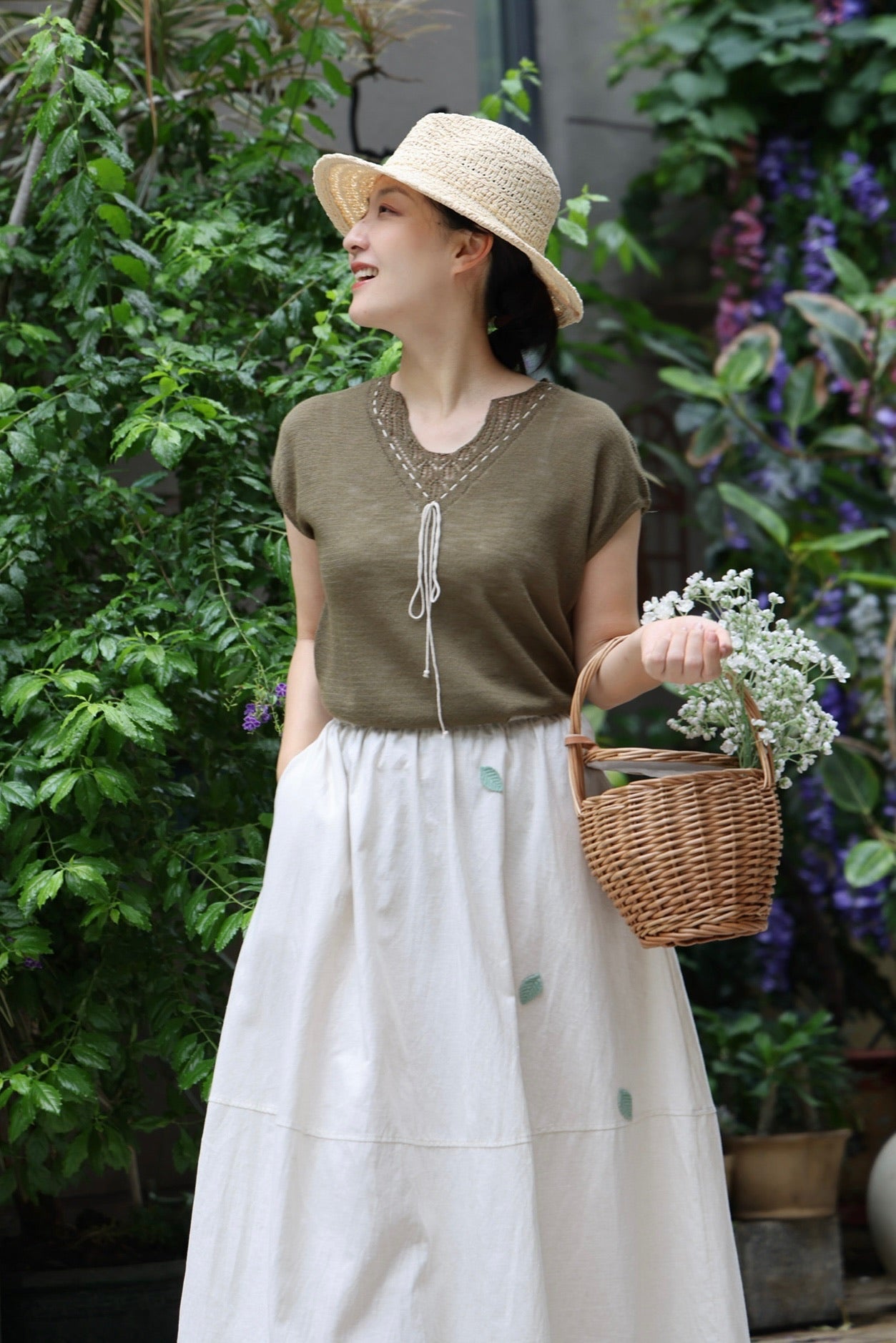 Olive Grove Crochet Tie Top