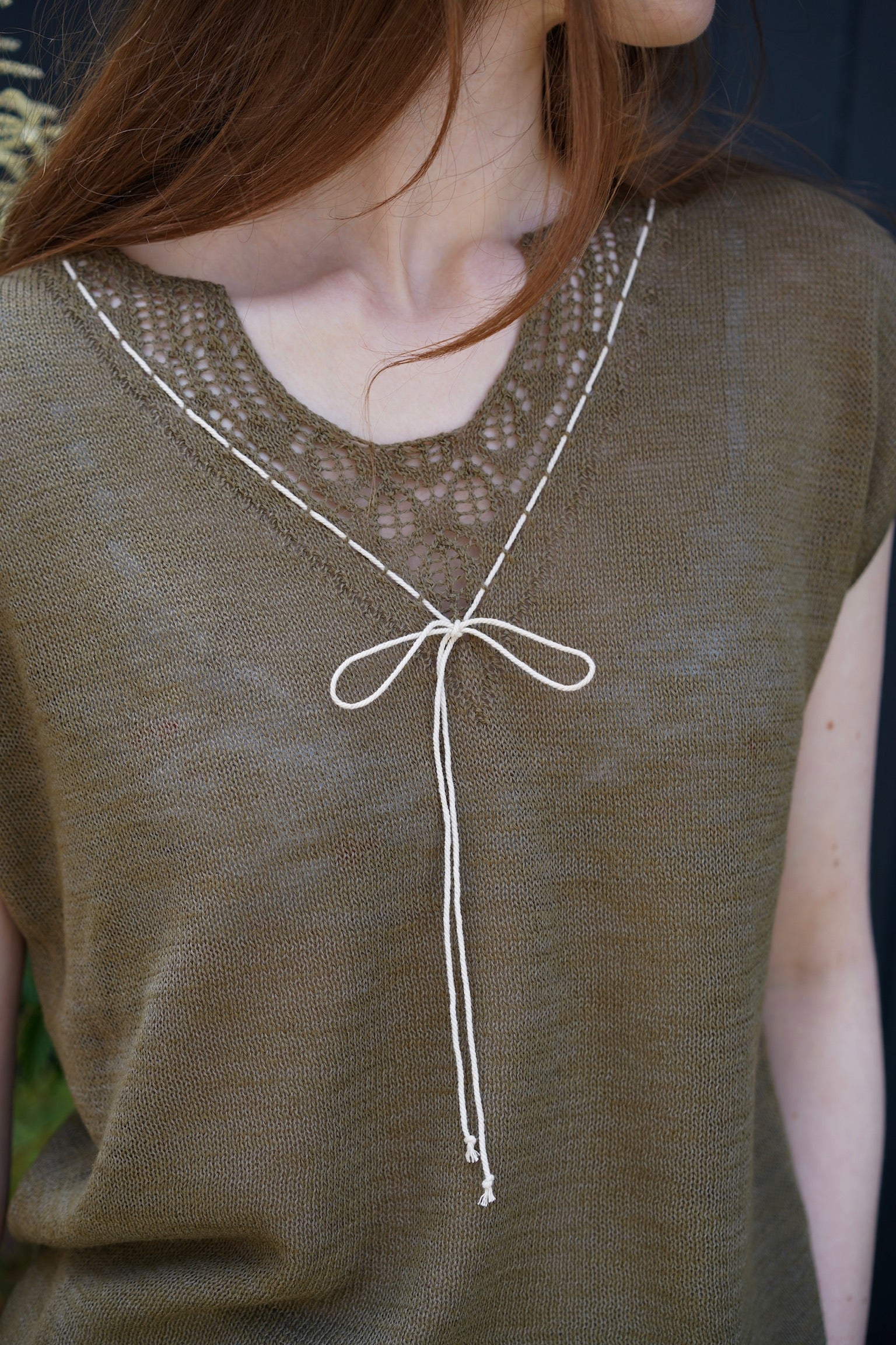 Olive Grove Crochet Tie Top