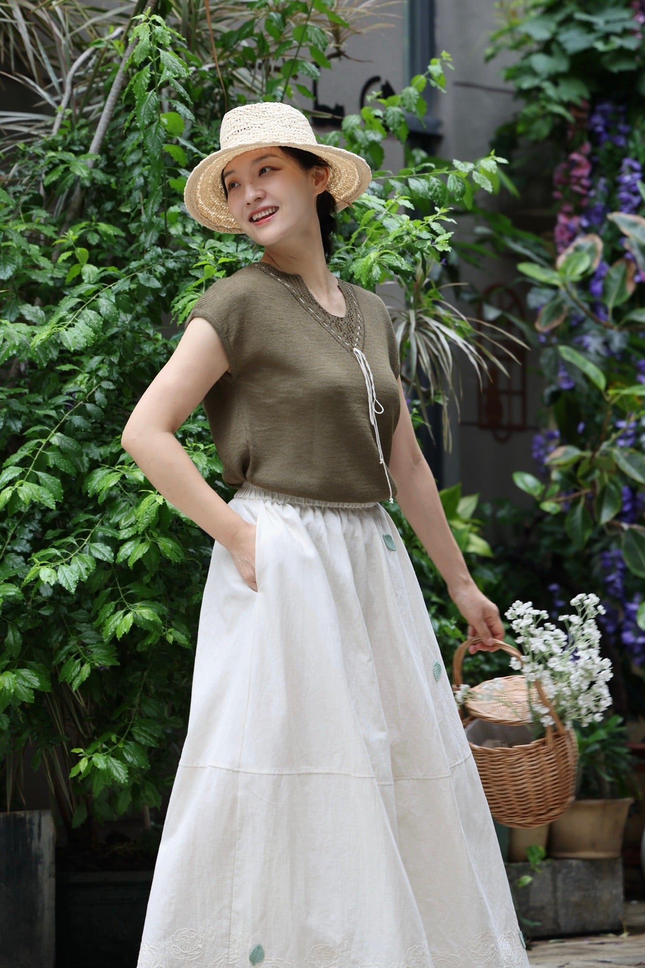 Olive Grove Crochet Tie Top