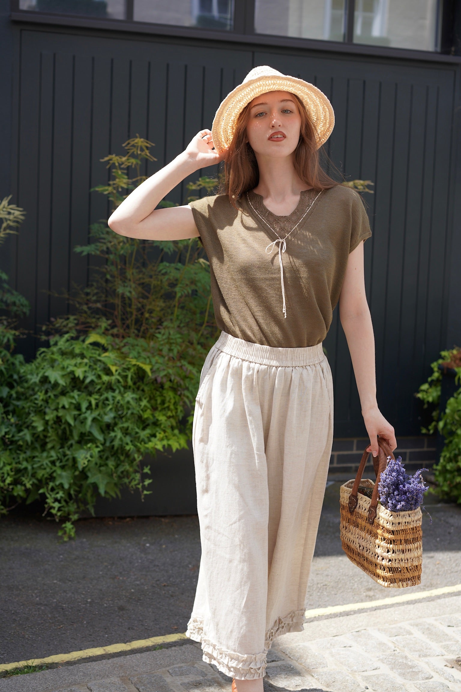 Olive Grove Crochet Tie Top
