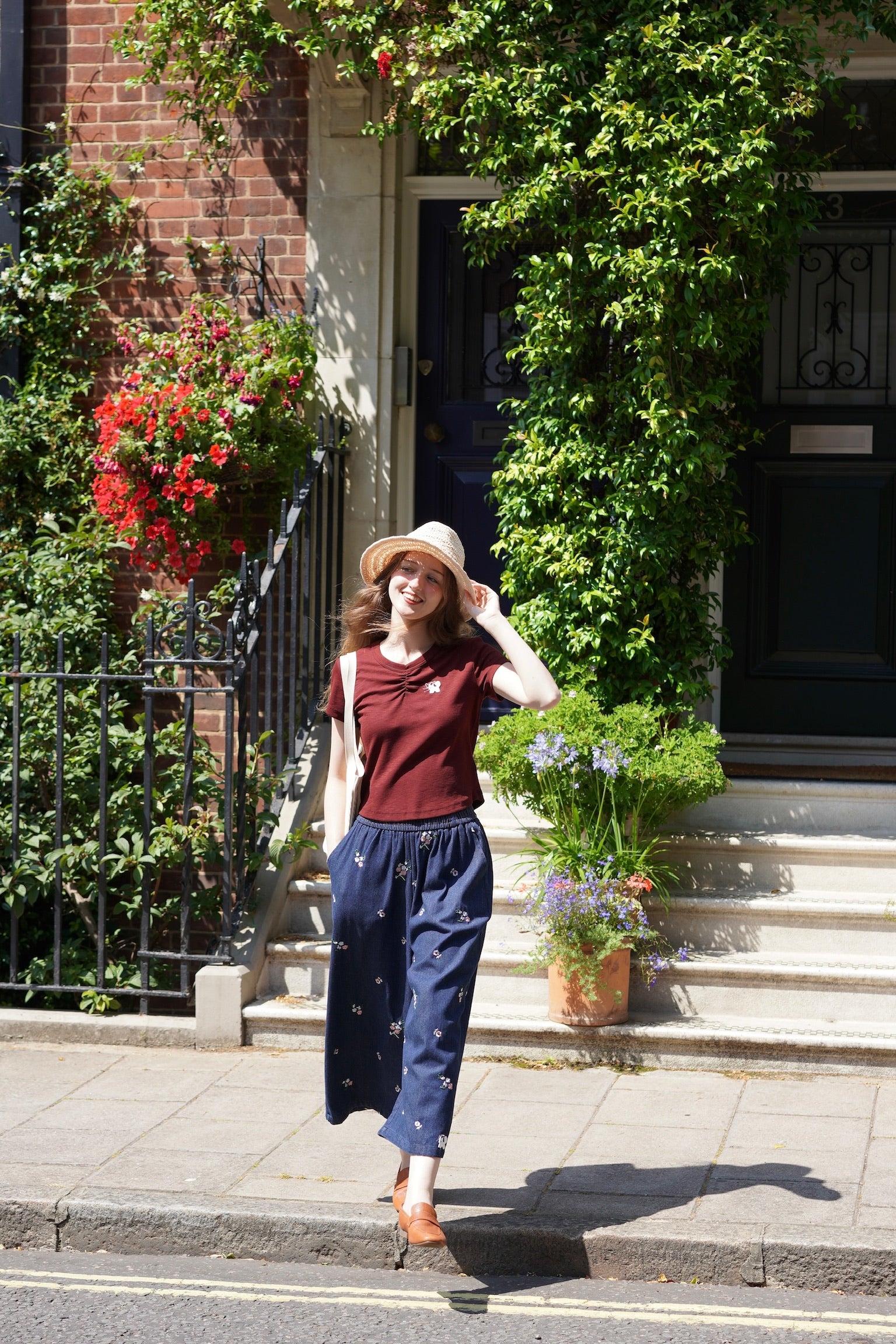 Wild Flowers Denim Wide-Leg Trousers