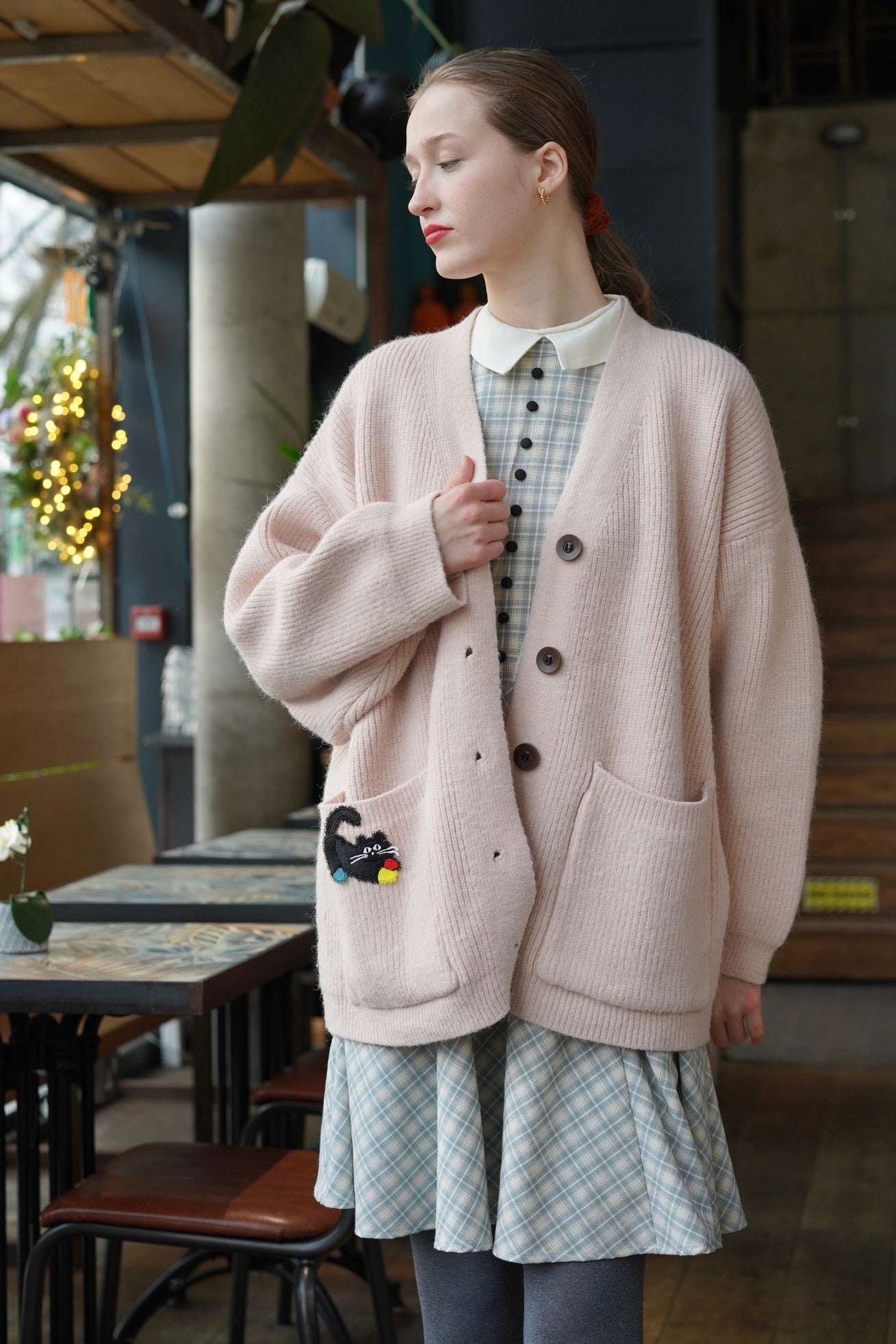 Oversized Kitty Love Cardigan (Baby Pink)