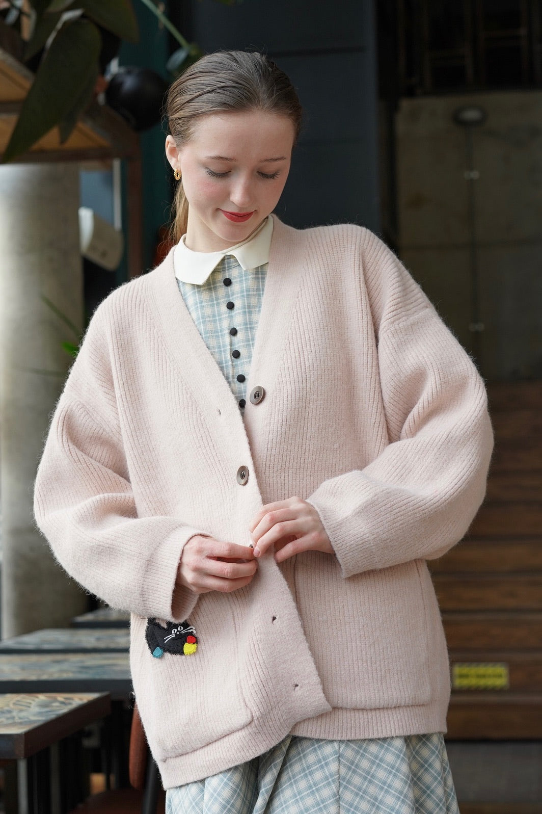 Oversized Kitty Love Cardigan (Baby Pink)