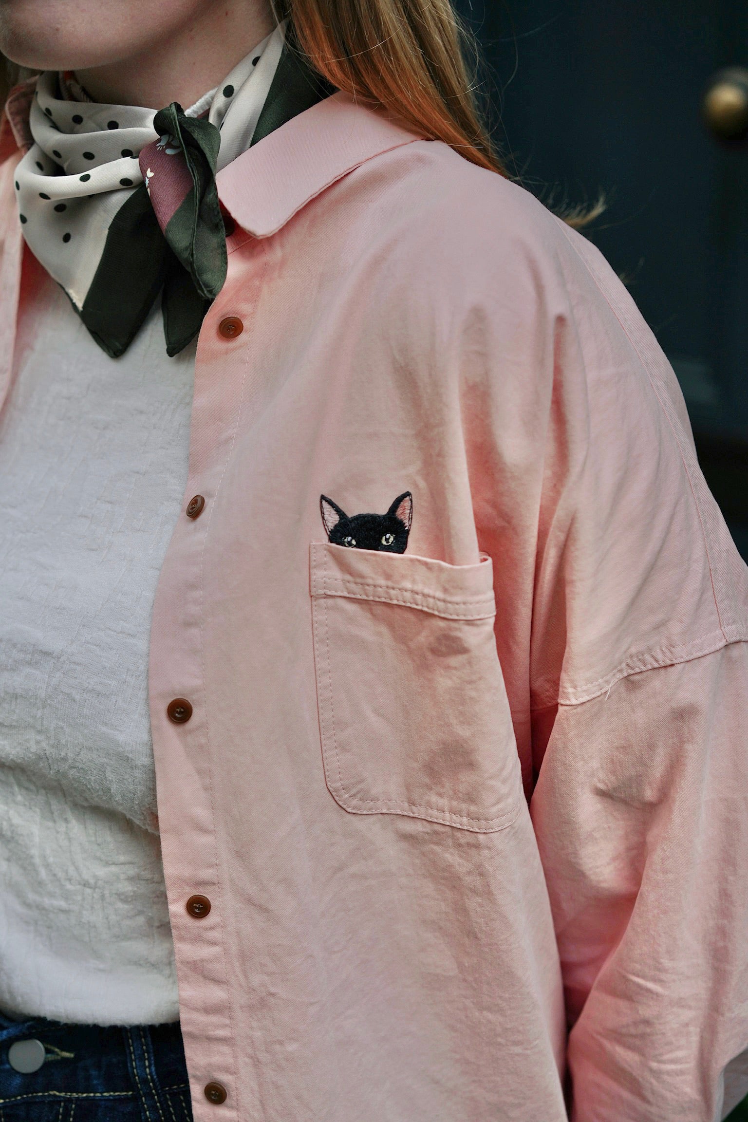 Peek-A-Kitty Relaxed Cotton Shirt (Pink)