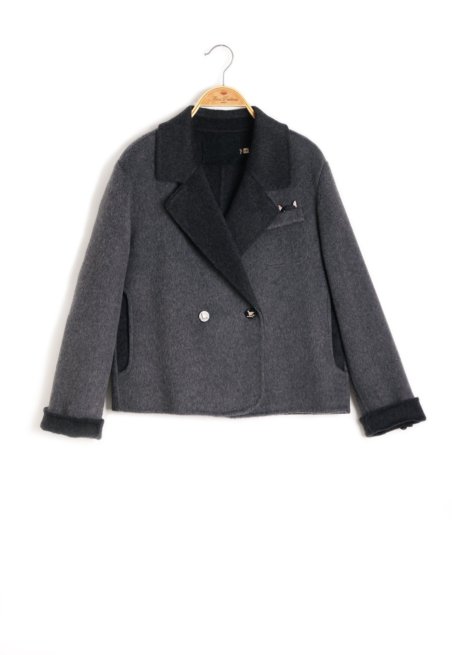 Peekaboo Cat Wool Blazer (Oxford Grey）