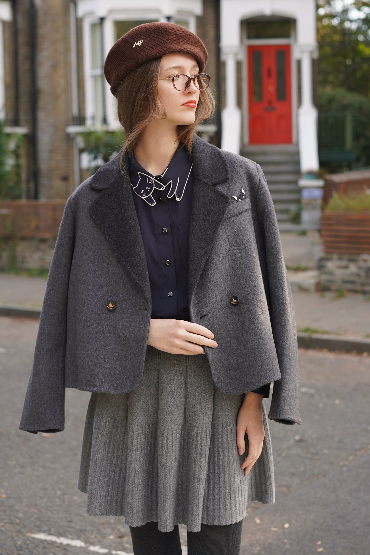 Peekaboo Cat Wool Blazer (Oxford Grey）