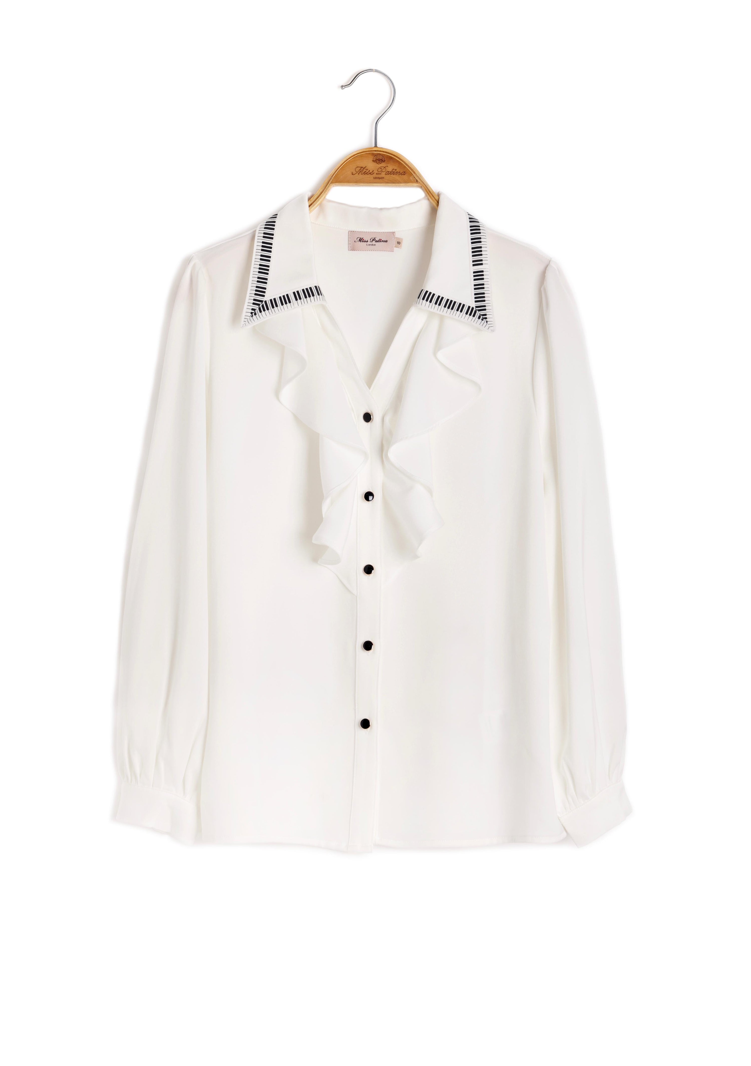 Piano Collar Ruffled Blouse