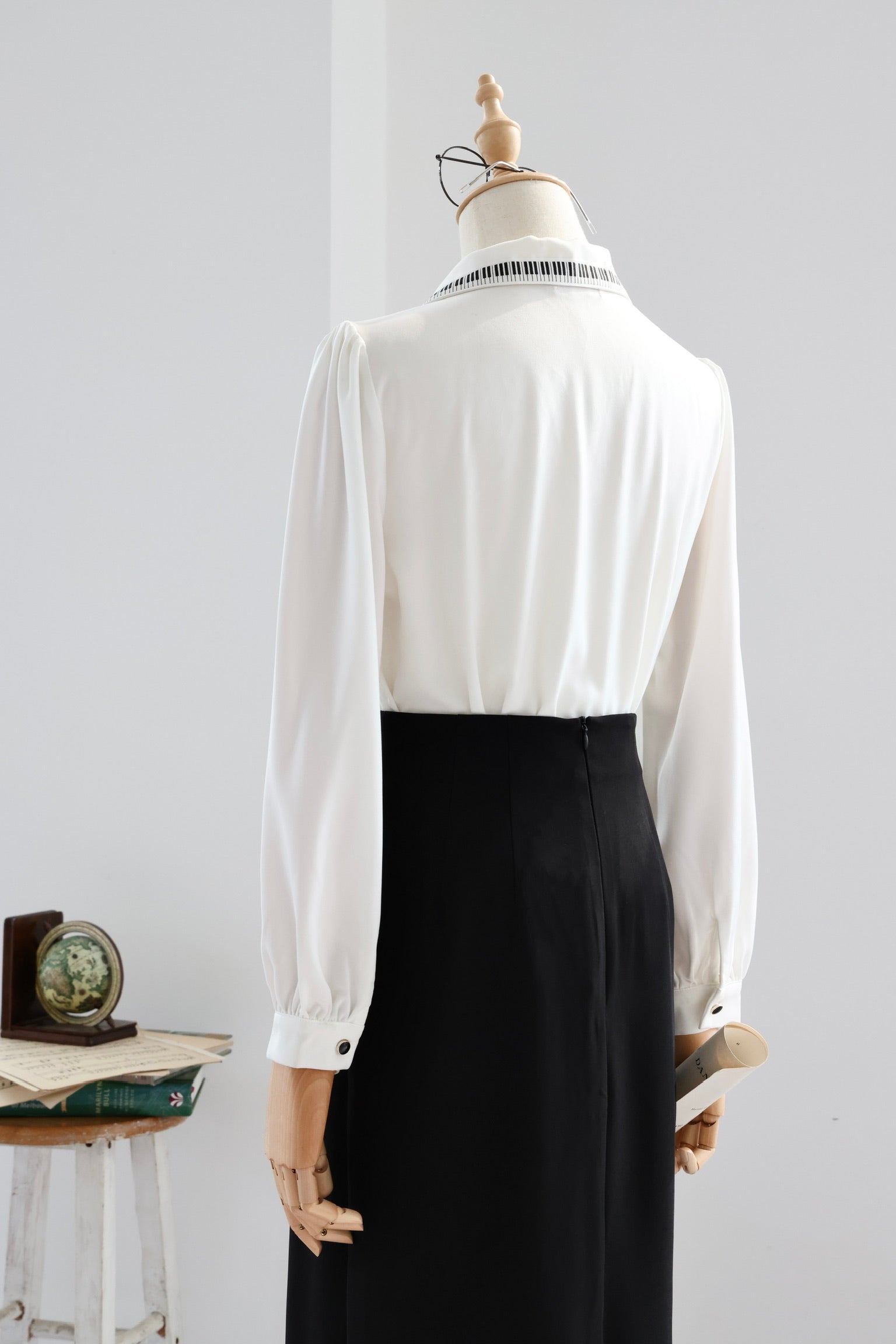 Piano Collar Ruffled Blouse