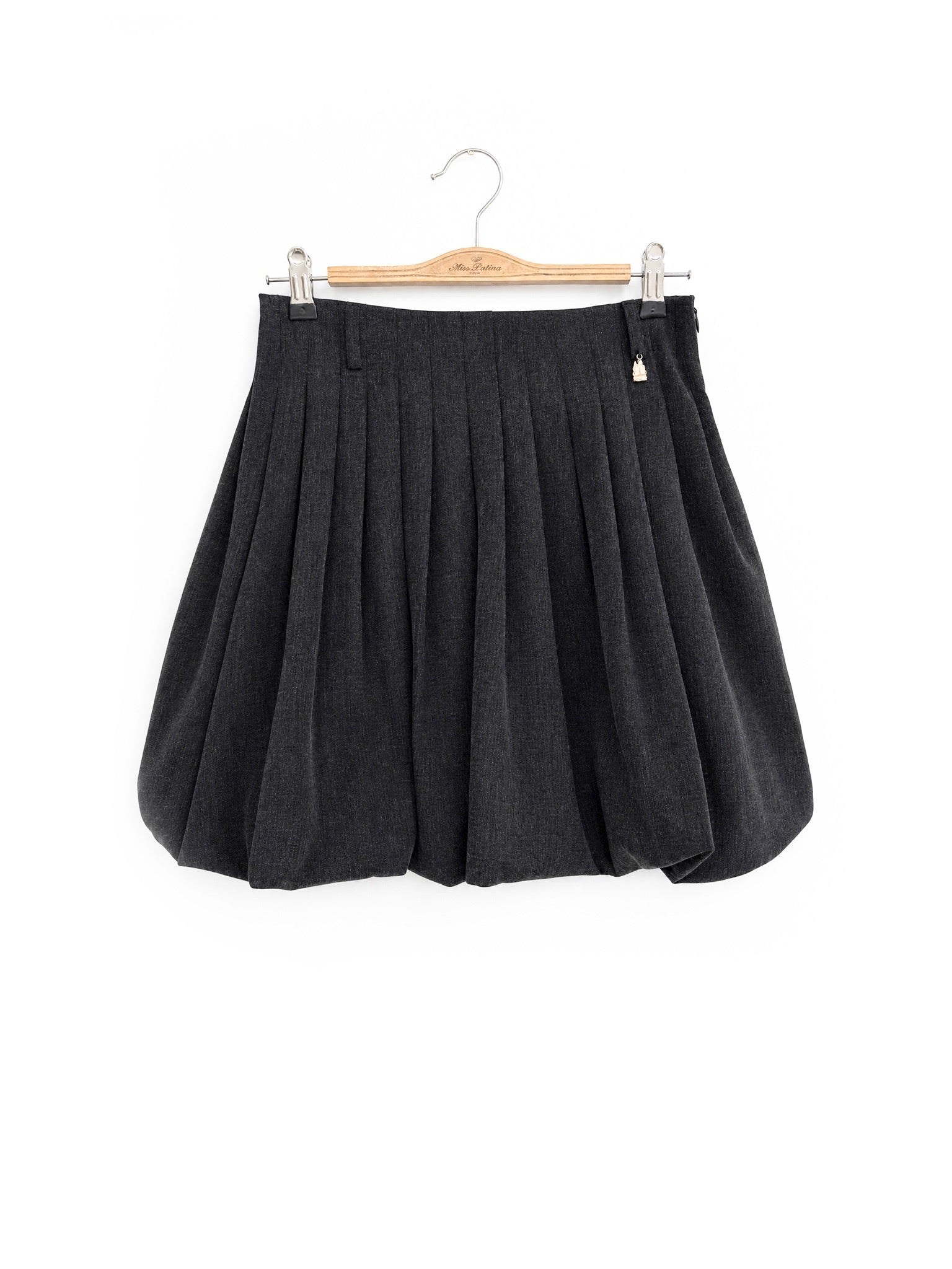Pleated Bubble-Hem Mini Skirt (Charcoal Grey)
