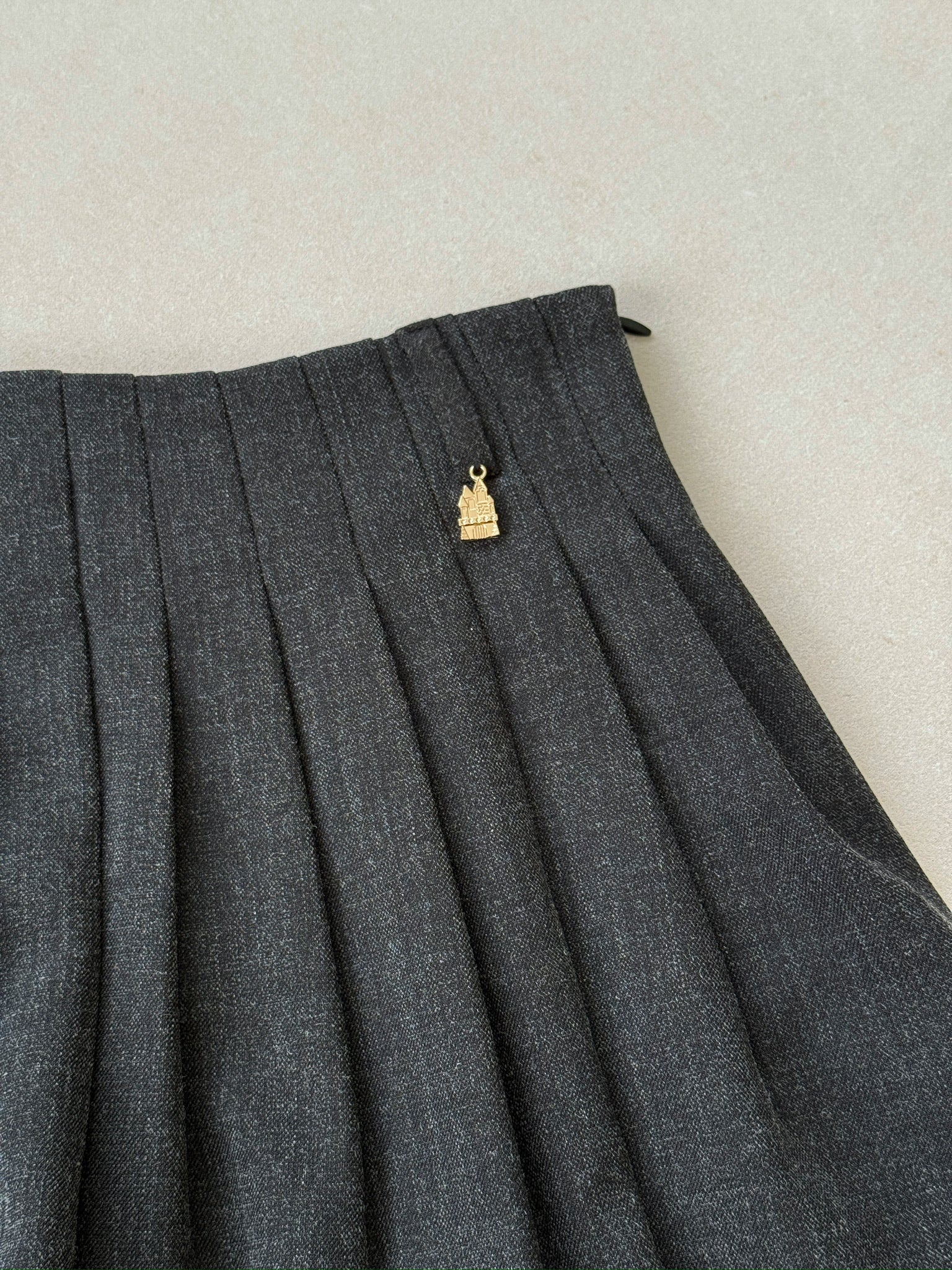 Pleated Bubble-Hem Mini Skirt (Charcoal Grey)