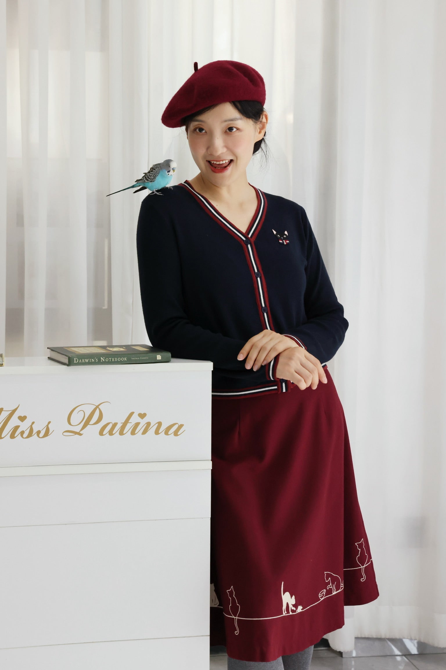 Preppy Cat Lightweight Cardigan (Navy)