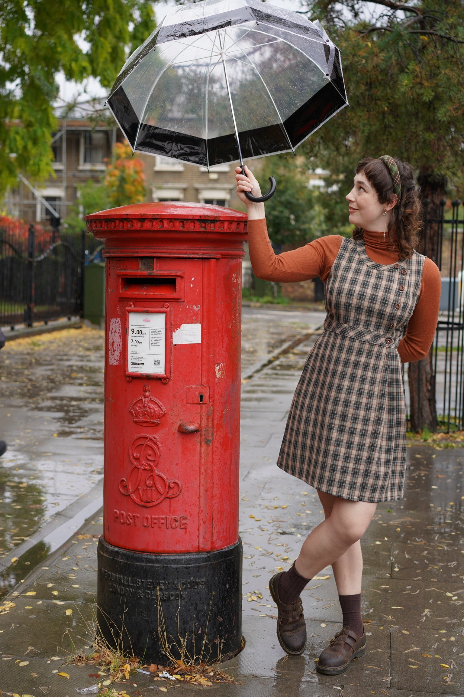 Pumpkin Plaid Pinafore Dress