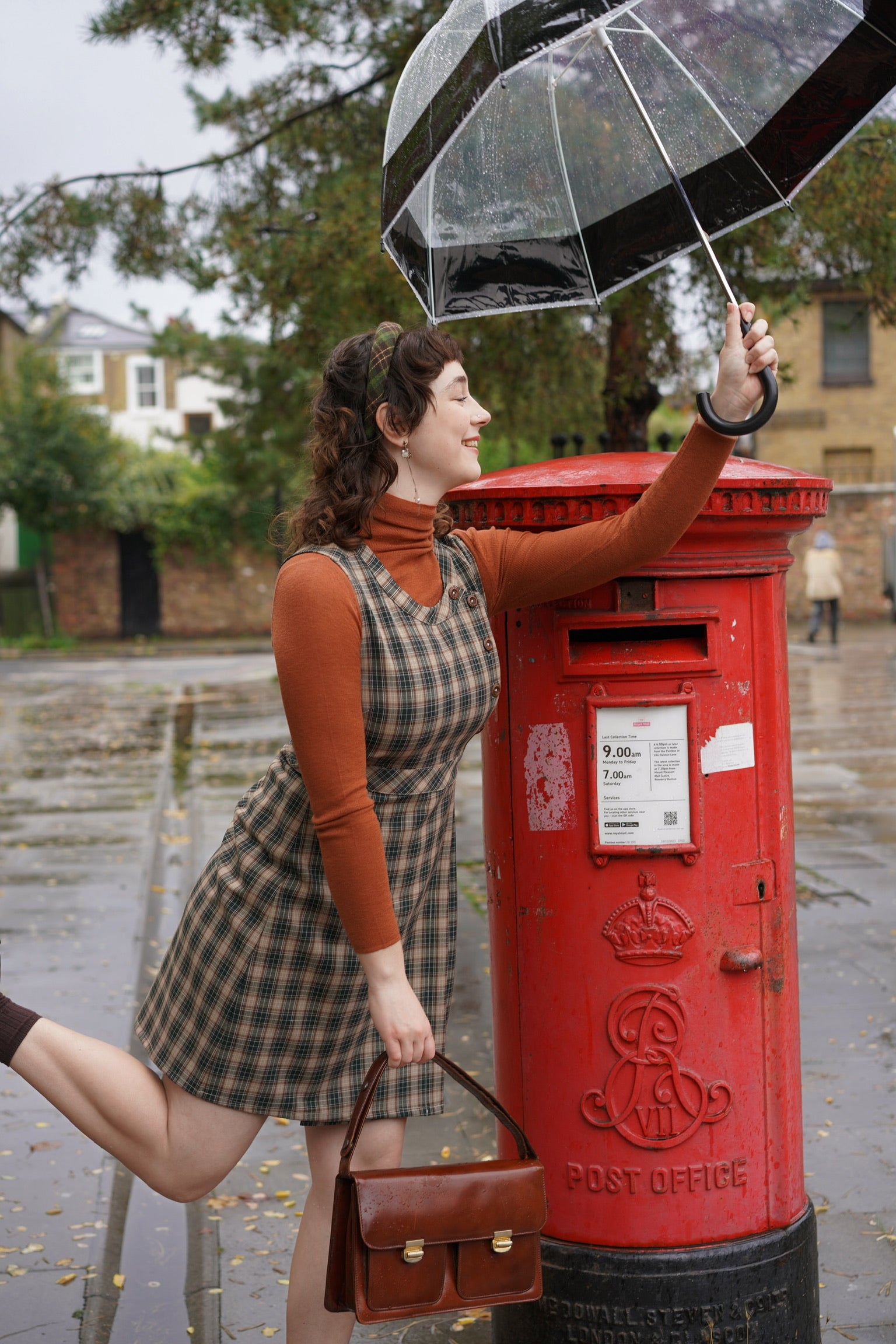 Pumpkin Plaid Pinafore Dress