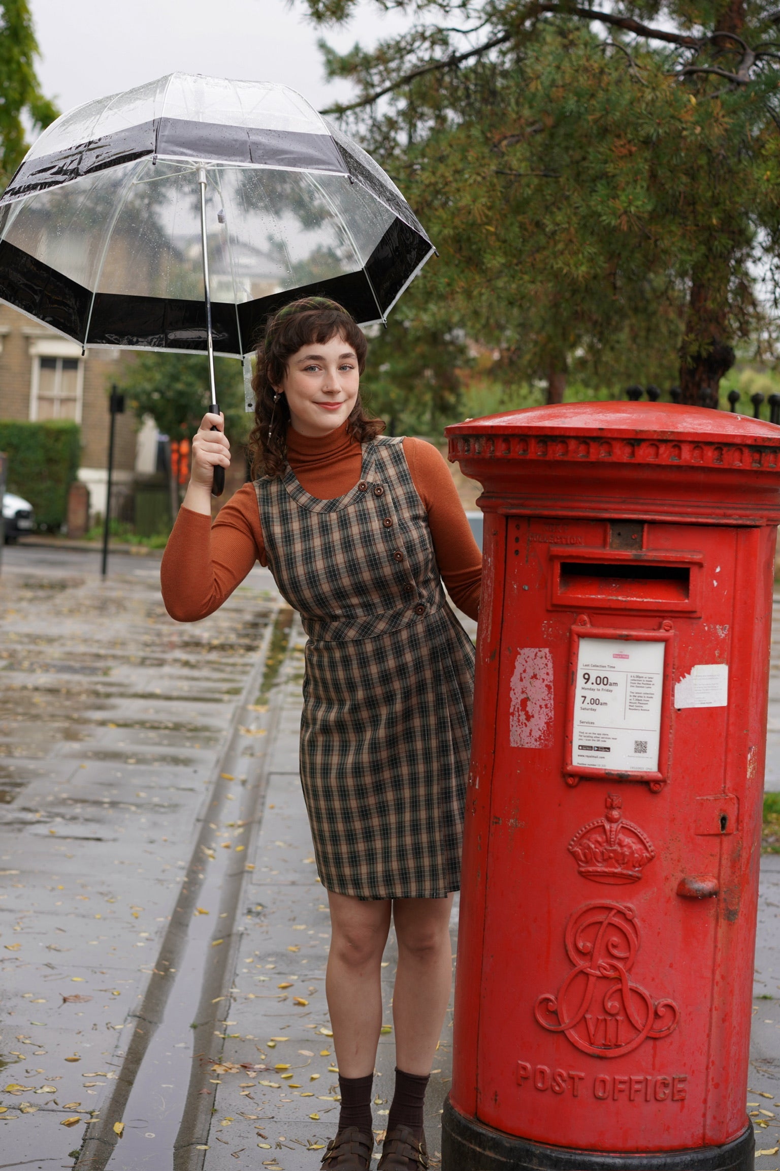 Pumpkin Plaid Pinafore Dress