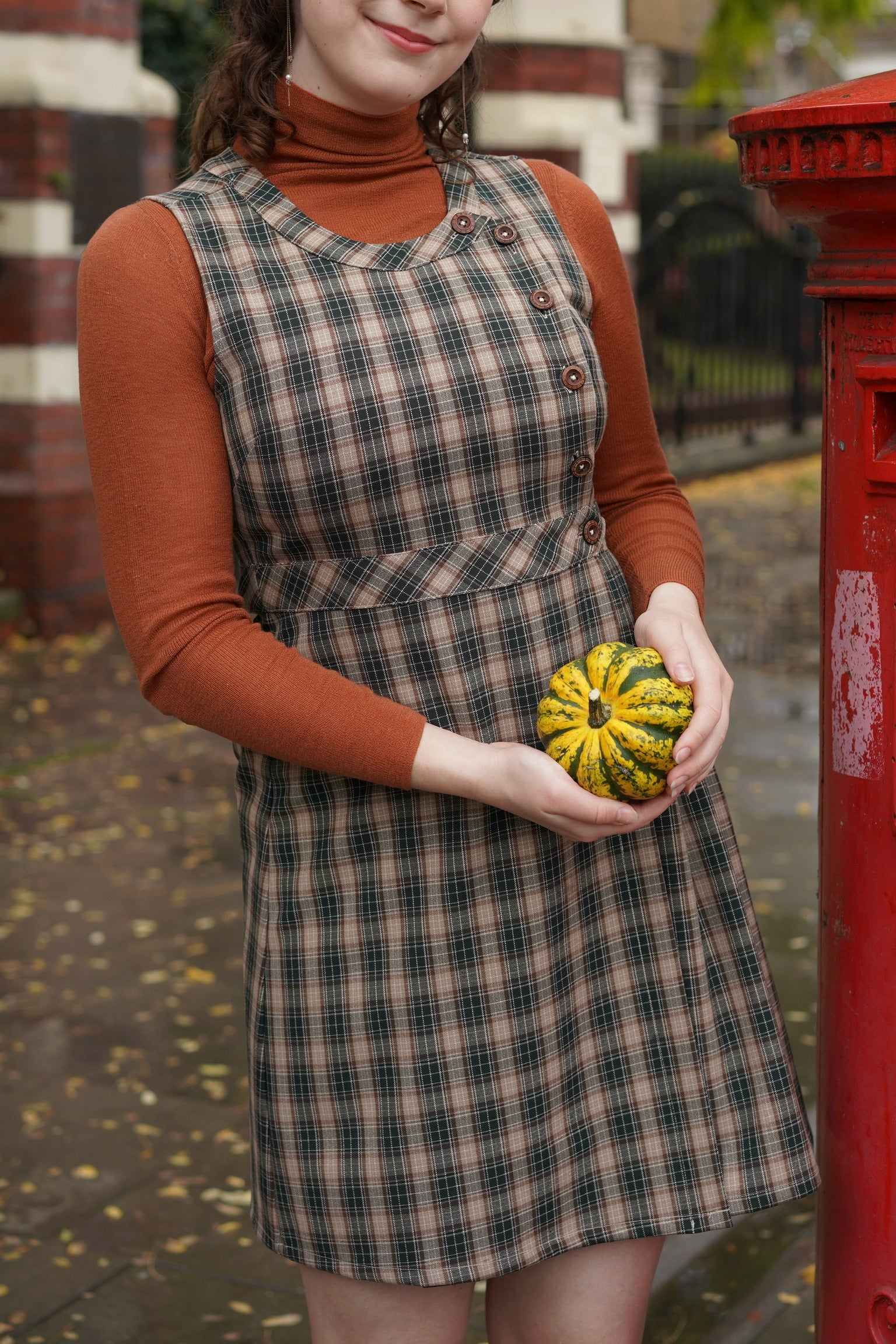 Pumpkin Plaid Pinafore Dress