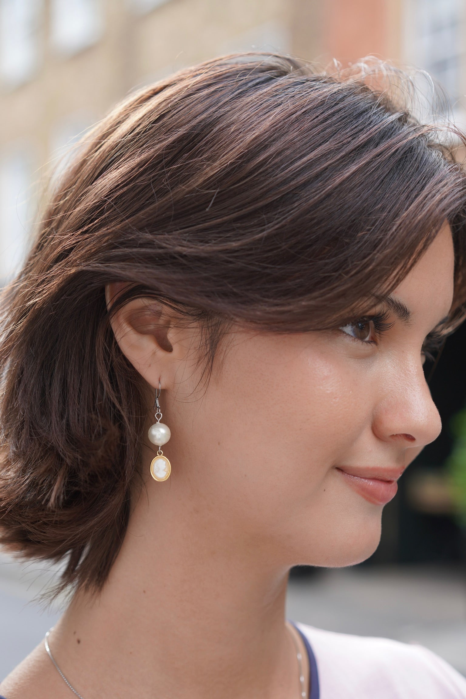 Regal Handmade Cameo Pearl Earrings