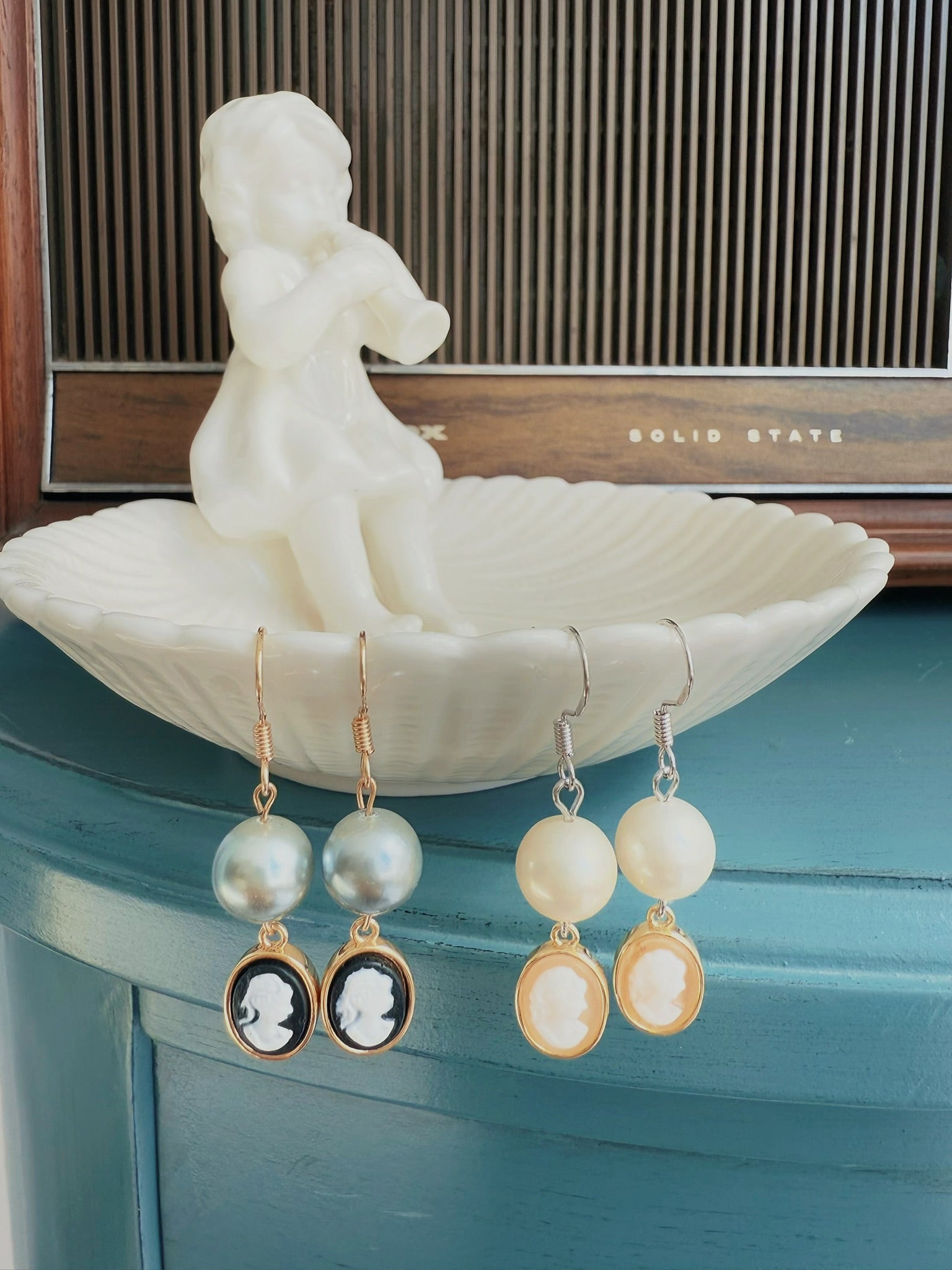 Regal Handmade Cameo Pearl Earrings