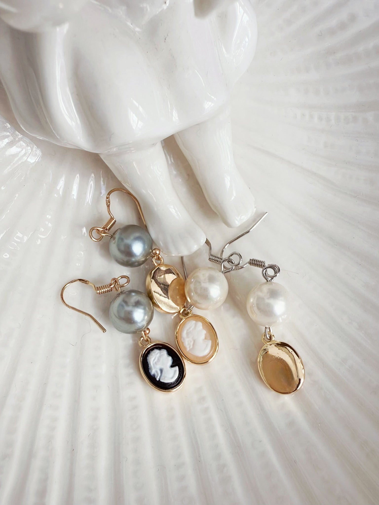 Regal Handmade Cameo Pearl Earrings