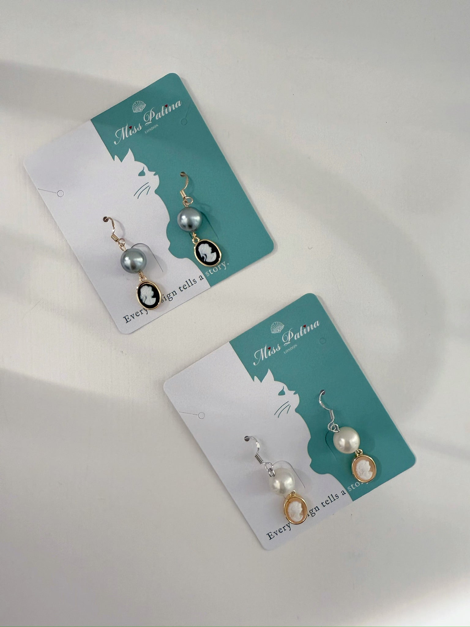 Regal Handmade Cameo Pearl Earrings