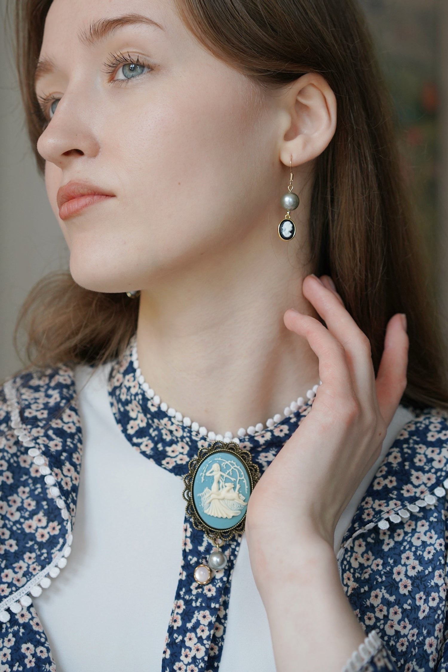 Regal Handmade Cameo Pearl Earrings