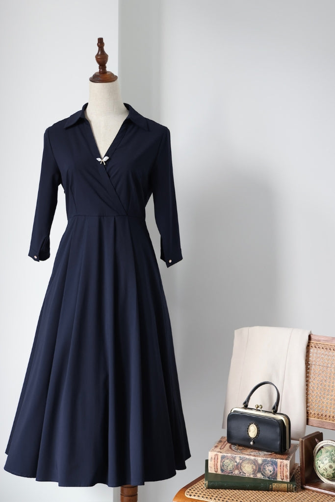 Retro Kelly Midi Dress  (Navy)