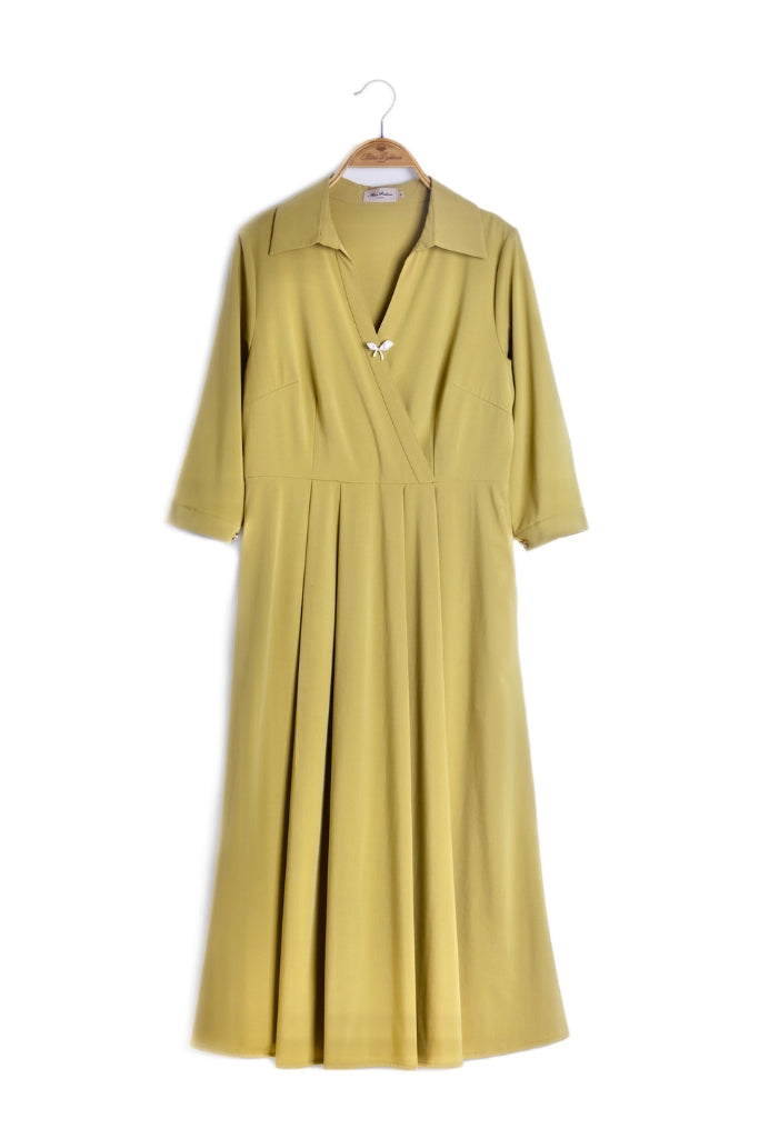 Retro Kelly Midi Dress  (Olive Yellow)