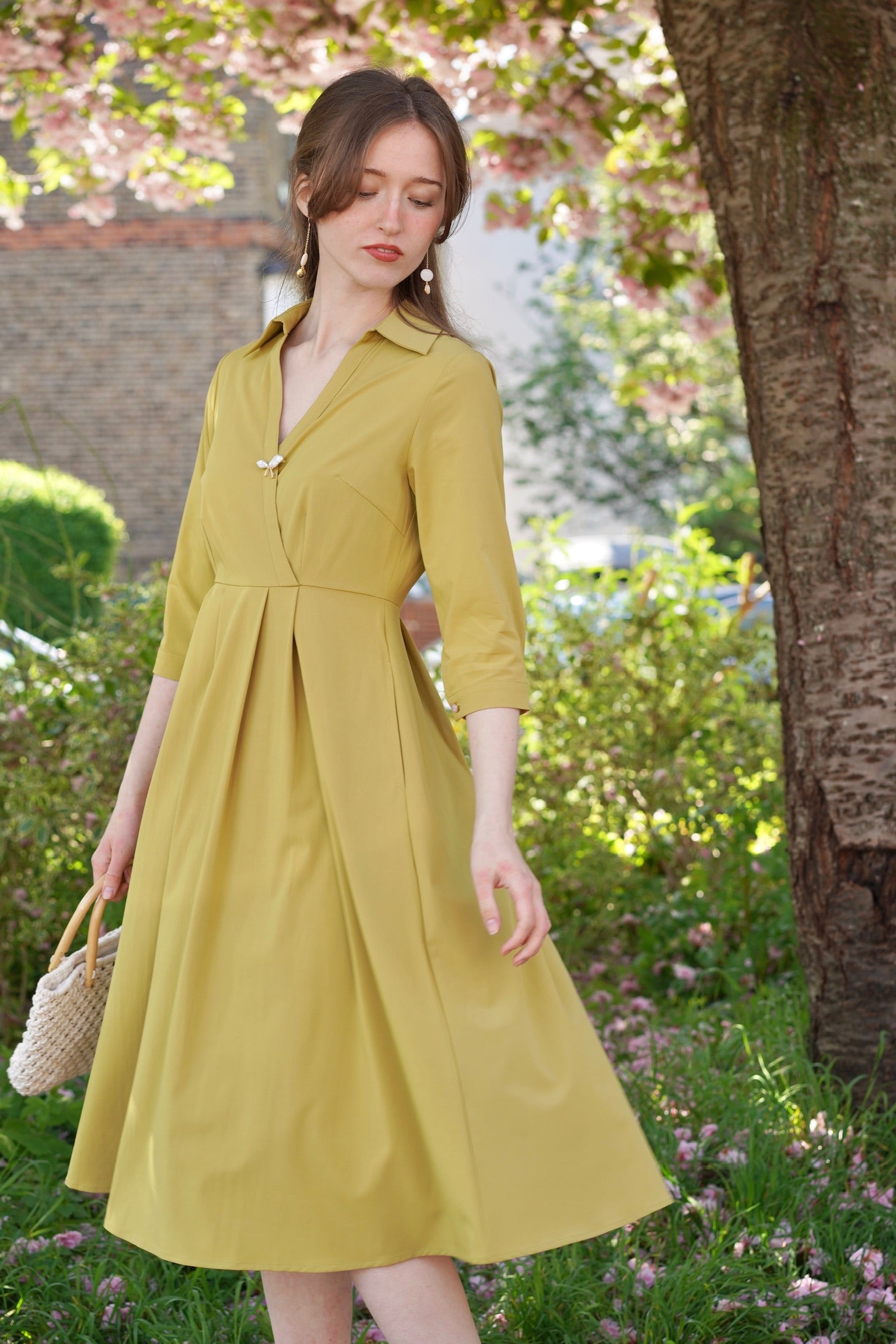 Retro Kelly Midi Dress  (Olive Yellow)