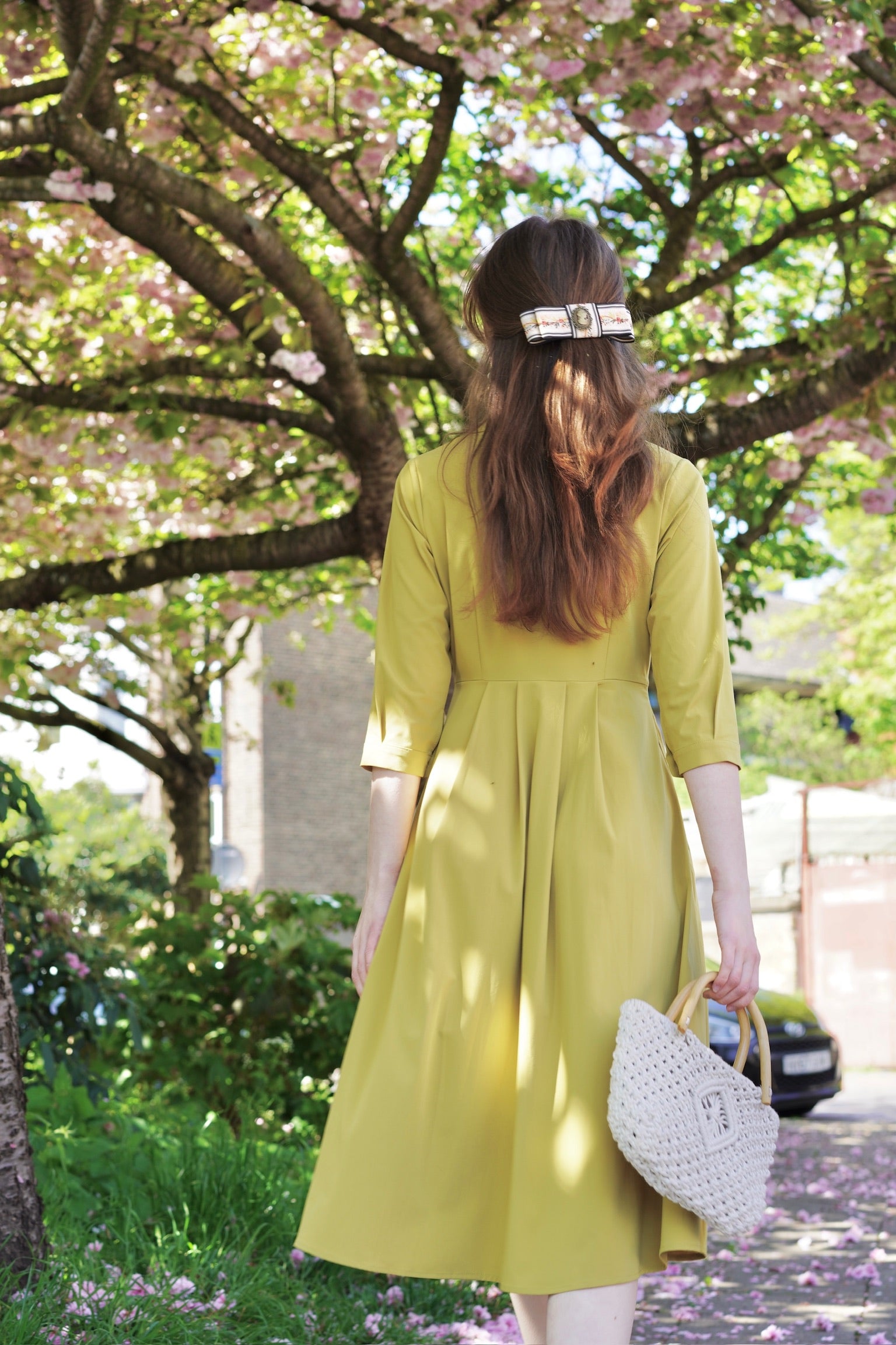 Retro Kelly Midi Dress  (Olive Yellow)