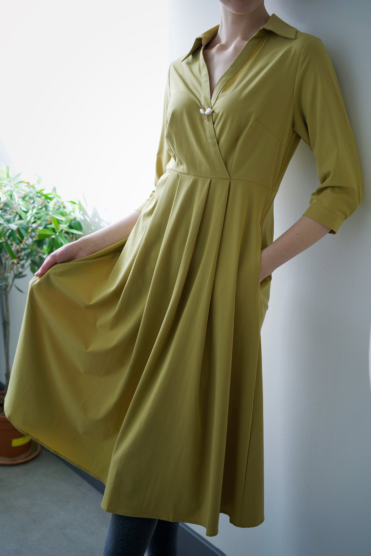 Retro Kelly Midi Dress  (Olive Yellow)