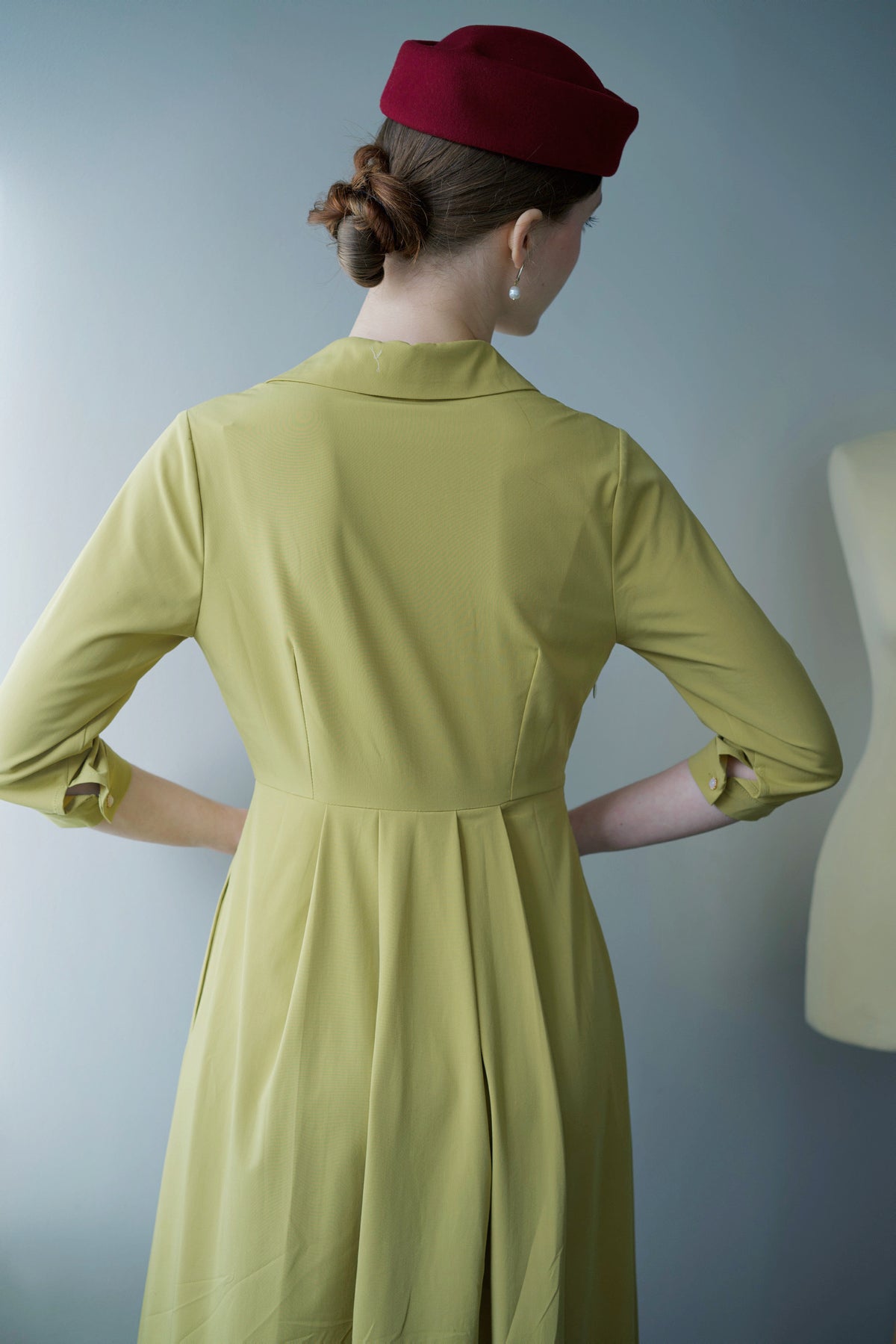 Retro Kelly Midi Dress  (Olive Yellow)