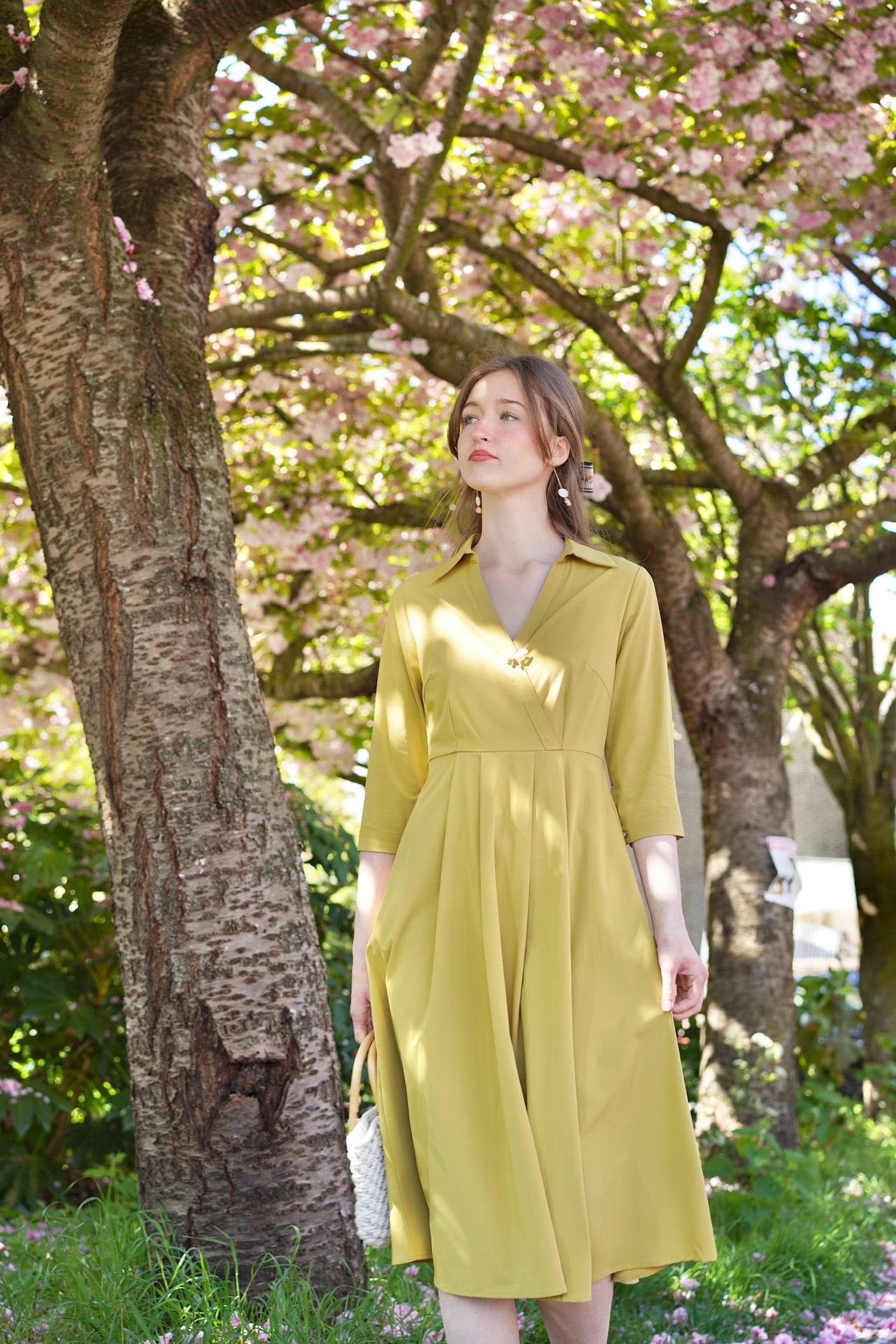 Retro Kelly Midi Dress  (Olive Yellow)