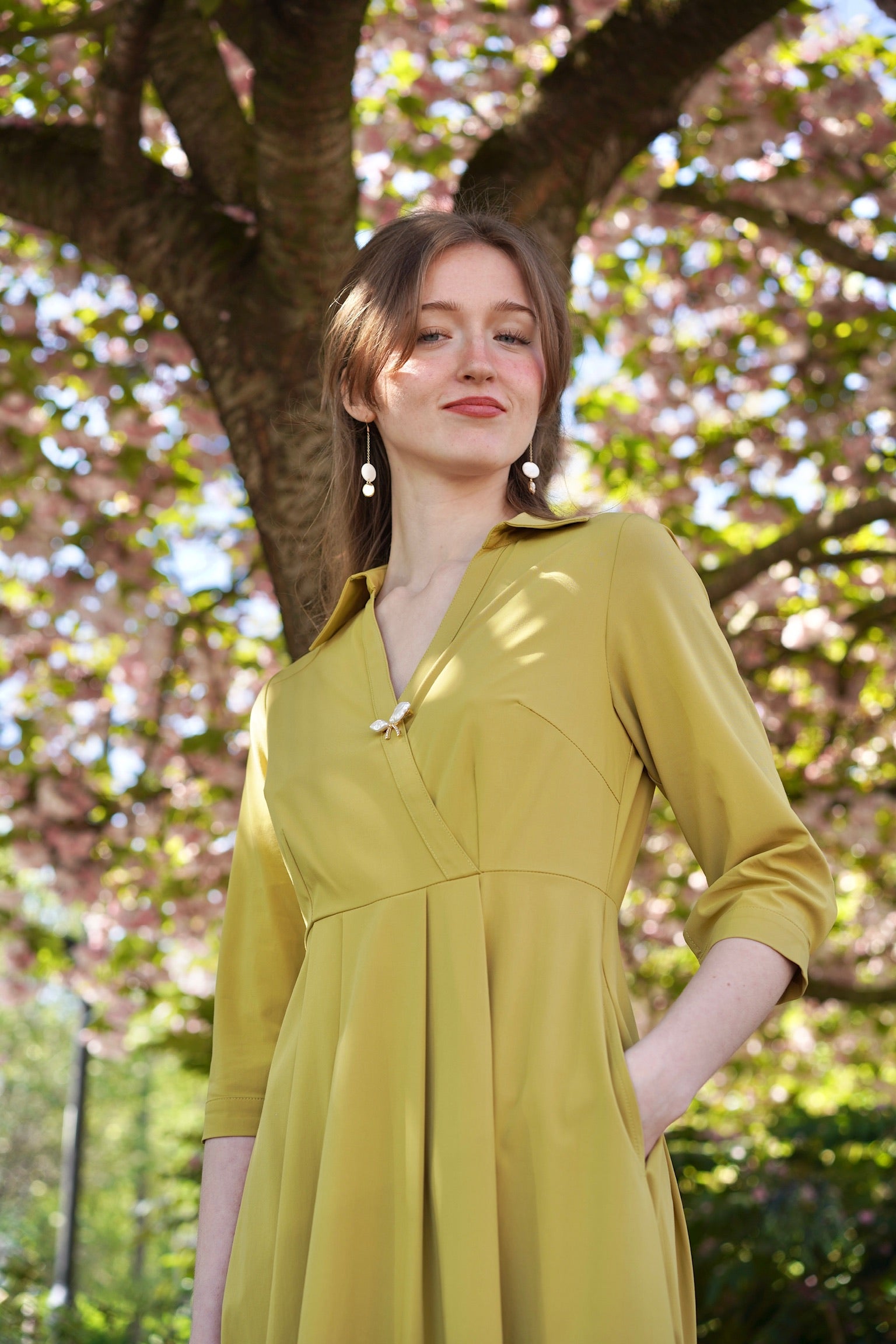 Retro Kelly Midi Dress  (Olive Yellow)