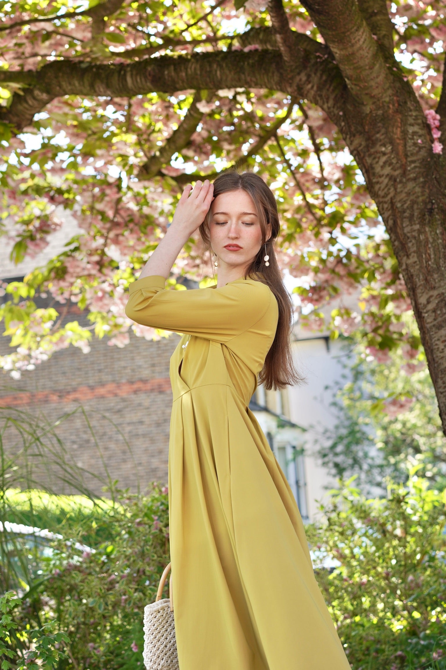 Retro Kelly Midi Dress  (Olive Yellow)
