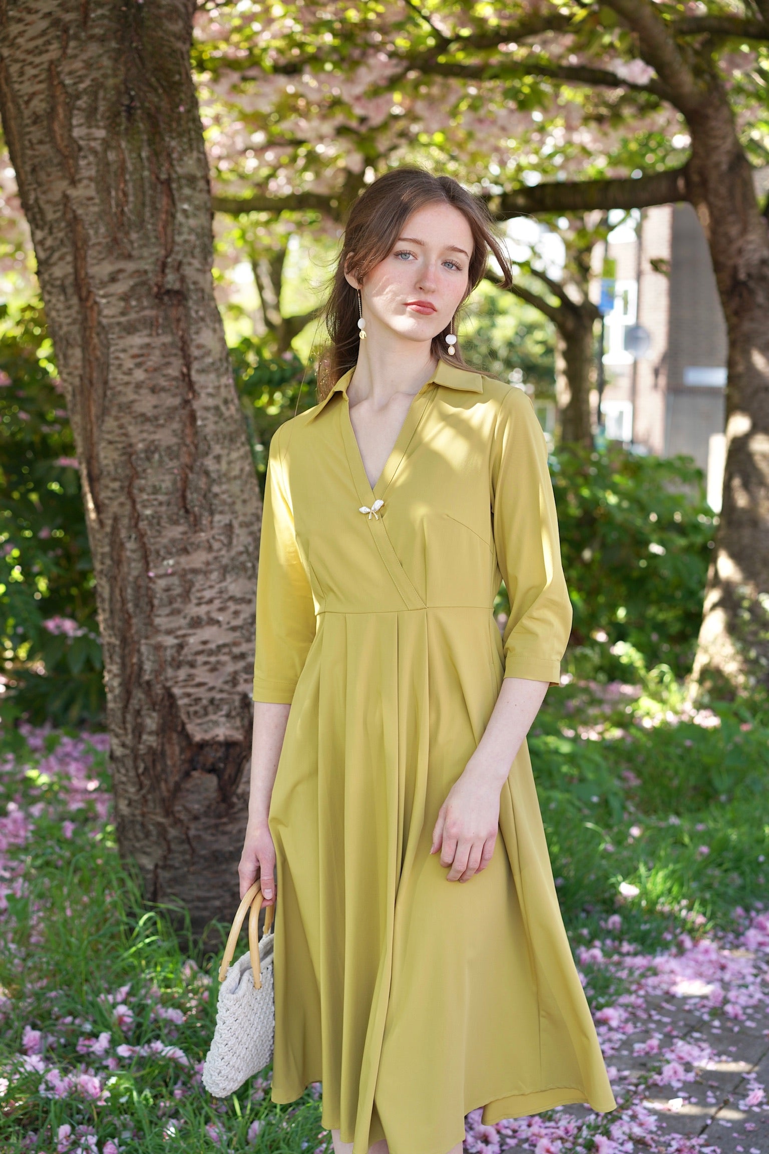 Retro Kelly Midi Dress  (Olive Yellow)