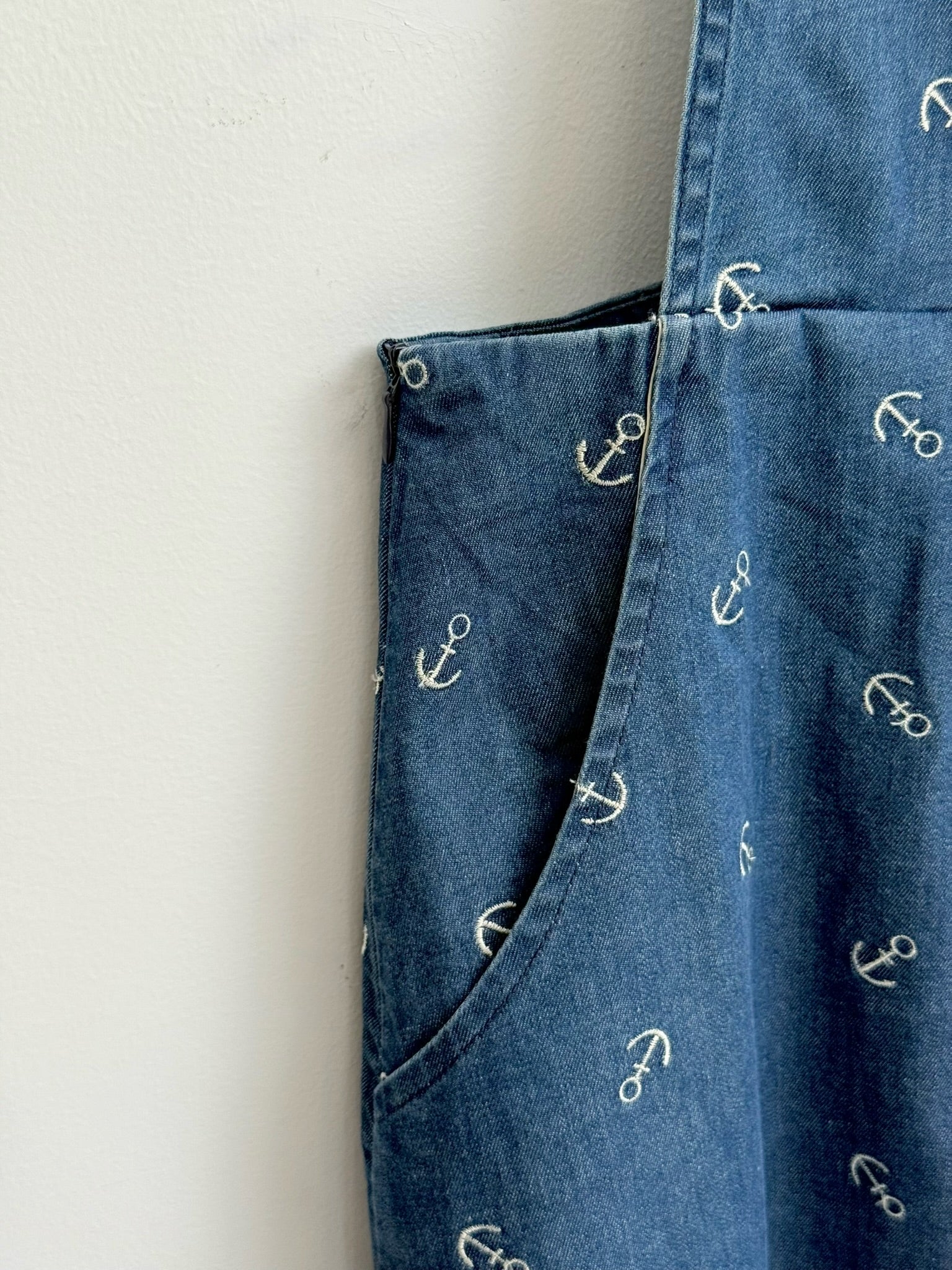 Retro Nautical Denim Pinafore Dress