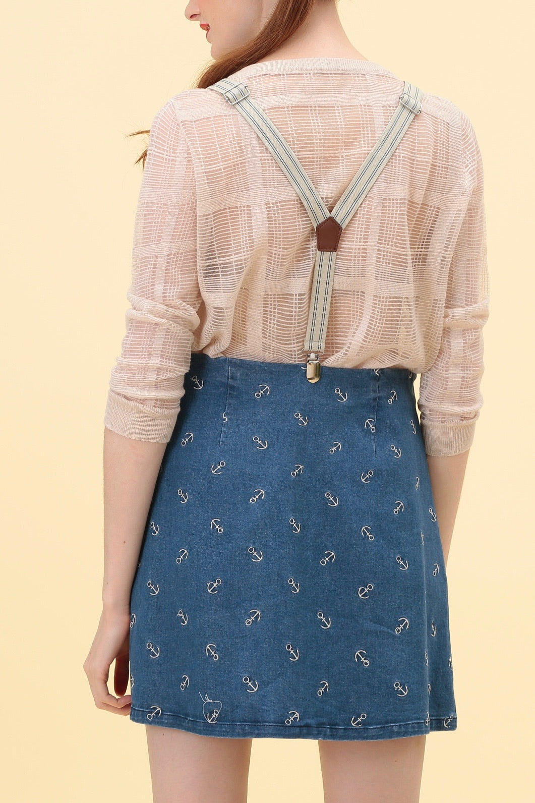 Retro Nautical Denim Pinafore Dress
