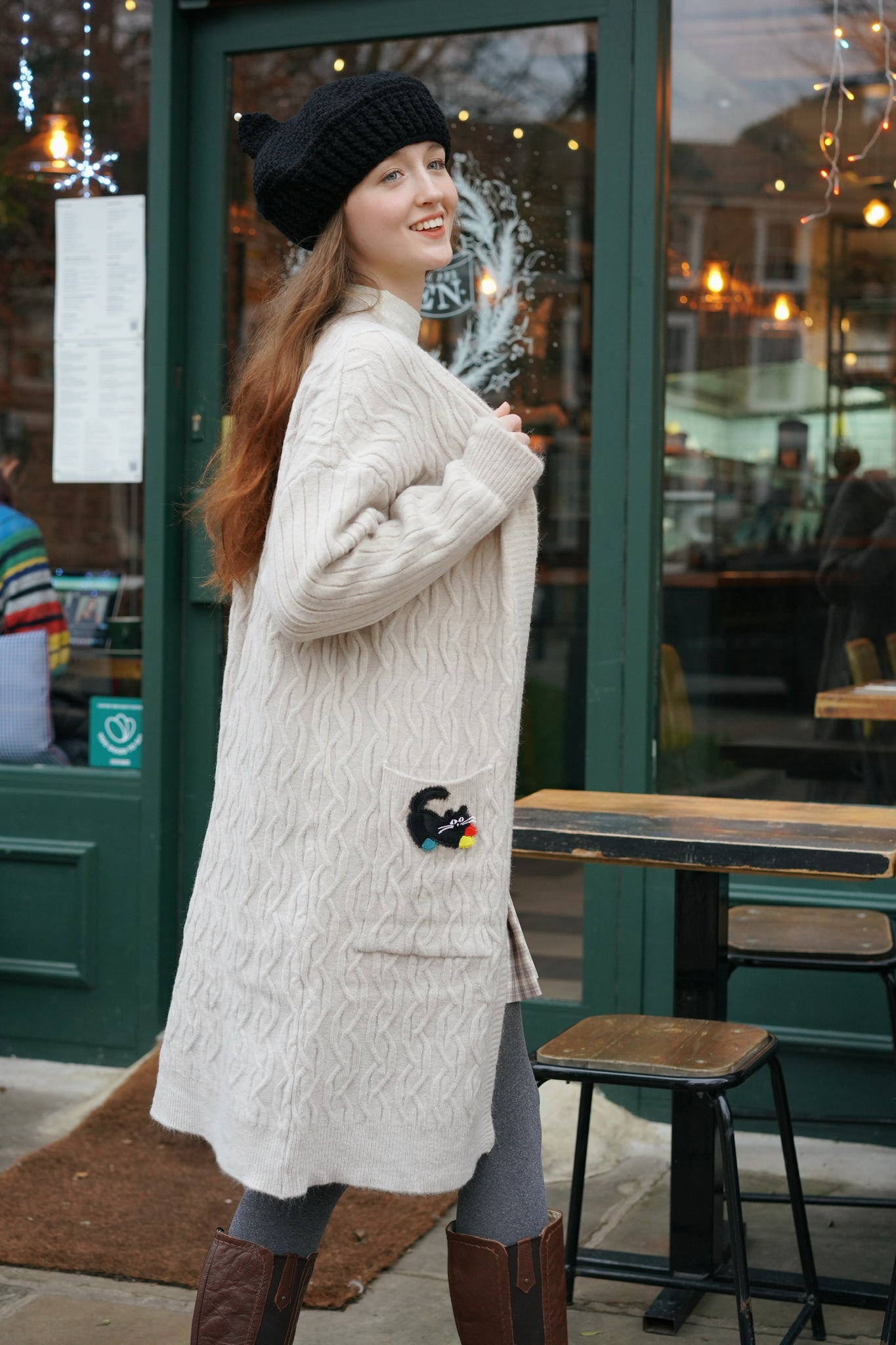 Cat Cardigan Sweater Slouchy Cable Cat Cardigan (Cream) – Miss Patina