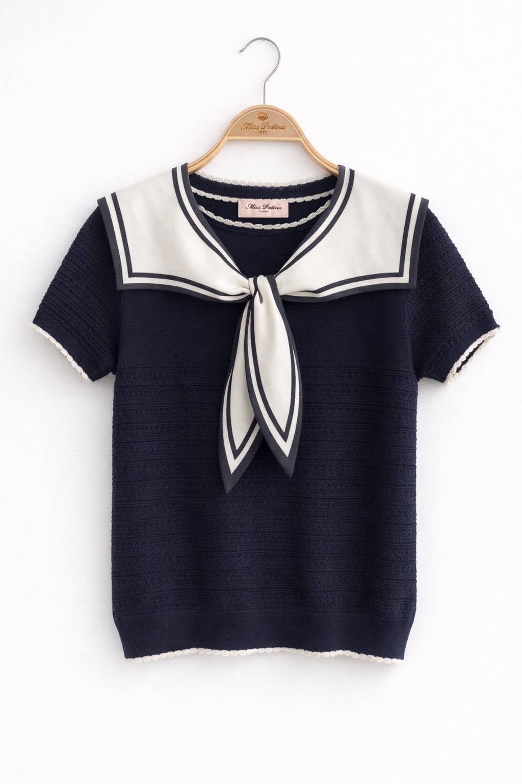 Sailor Collar Pointelle Top (Navy)