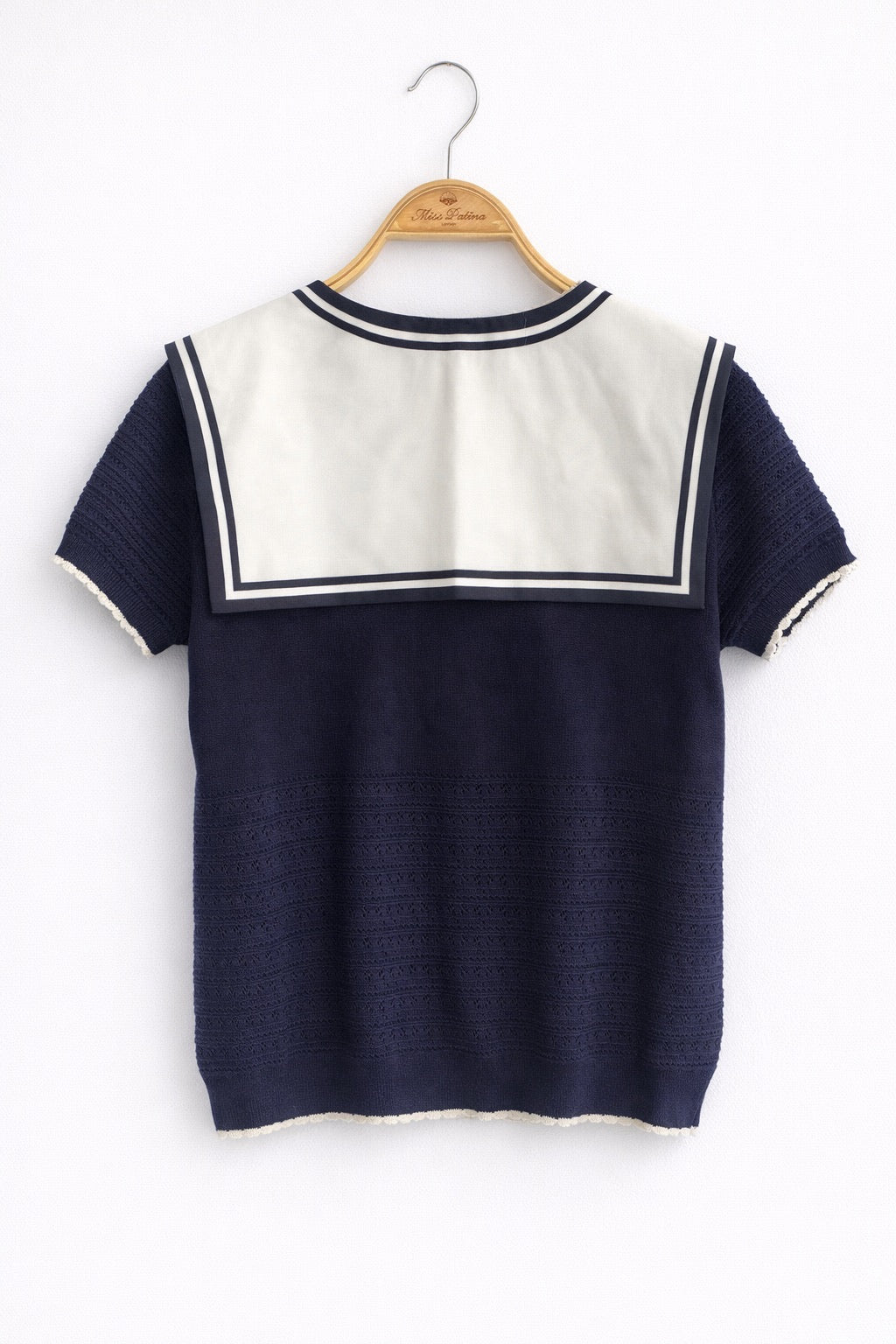 Sailor Collar Pointelle Top (Navy)