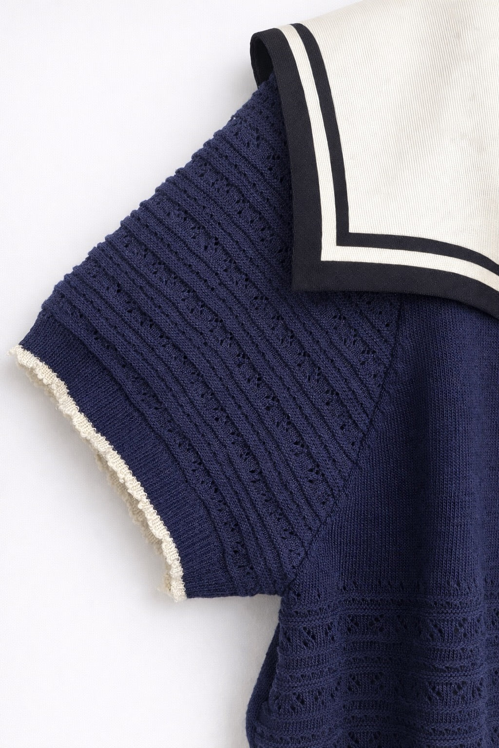Sailor Collar Pointelle Top (Navy)