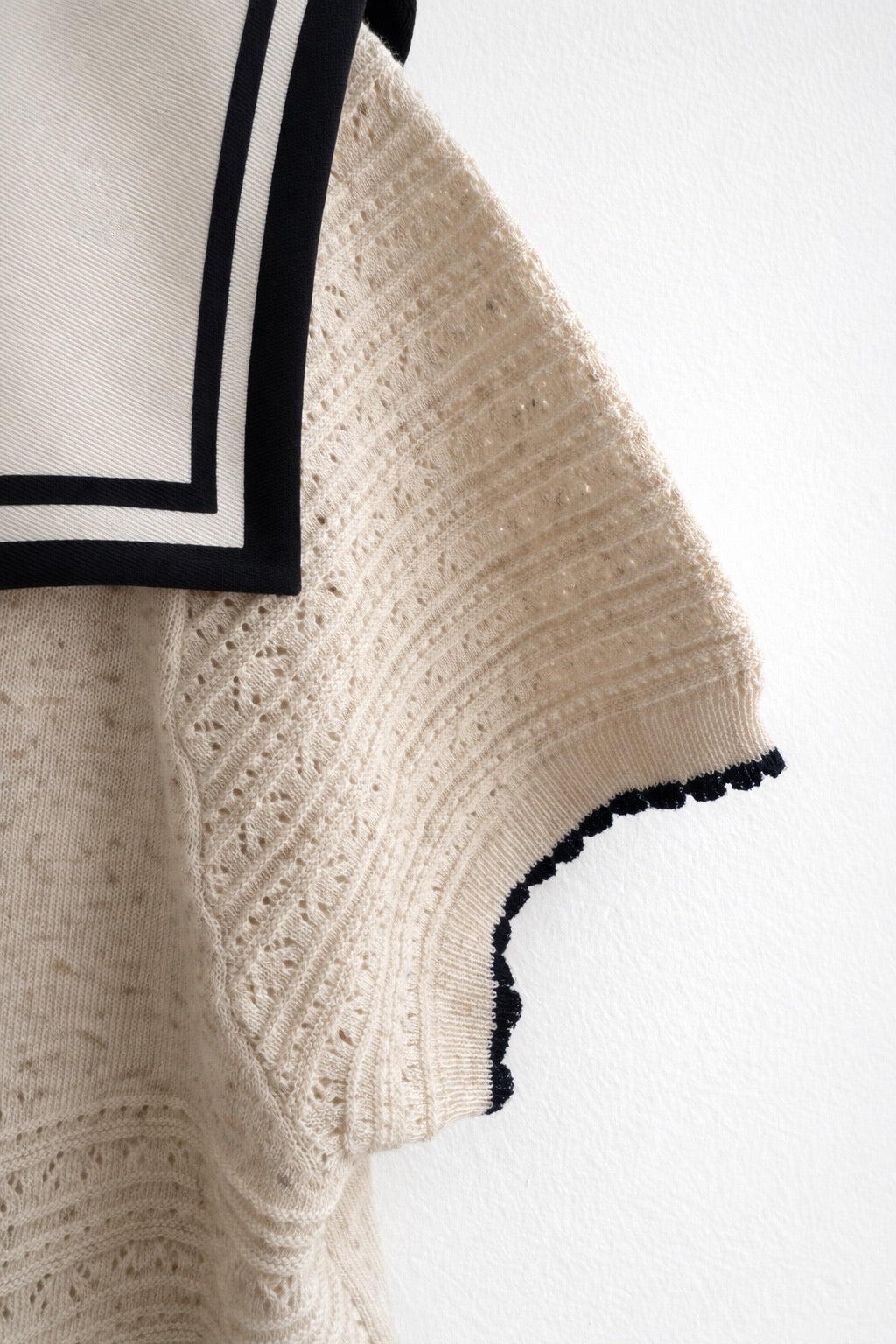 Sailor Collar Pointelle Top (Oatmeal)
