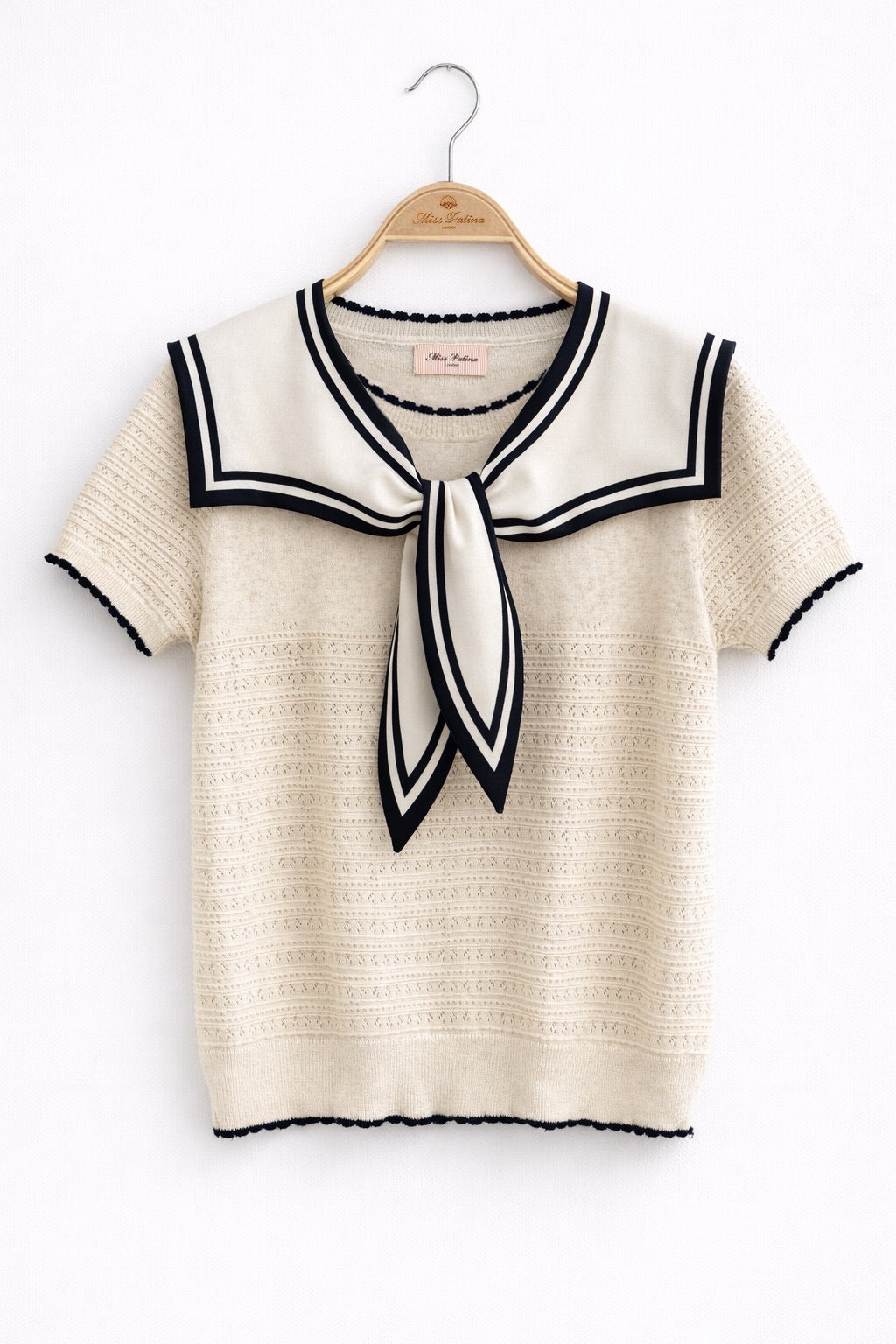 Sailor Collar Pointelle Top (Oatmeal)